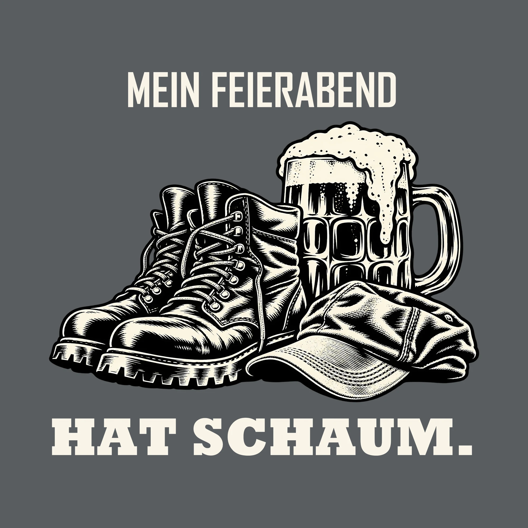 Bügelbild MEIN FEIERABEND HAT SCHAUM. als Grafik auf dunklem Hintergrund (BB011833)