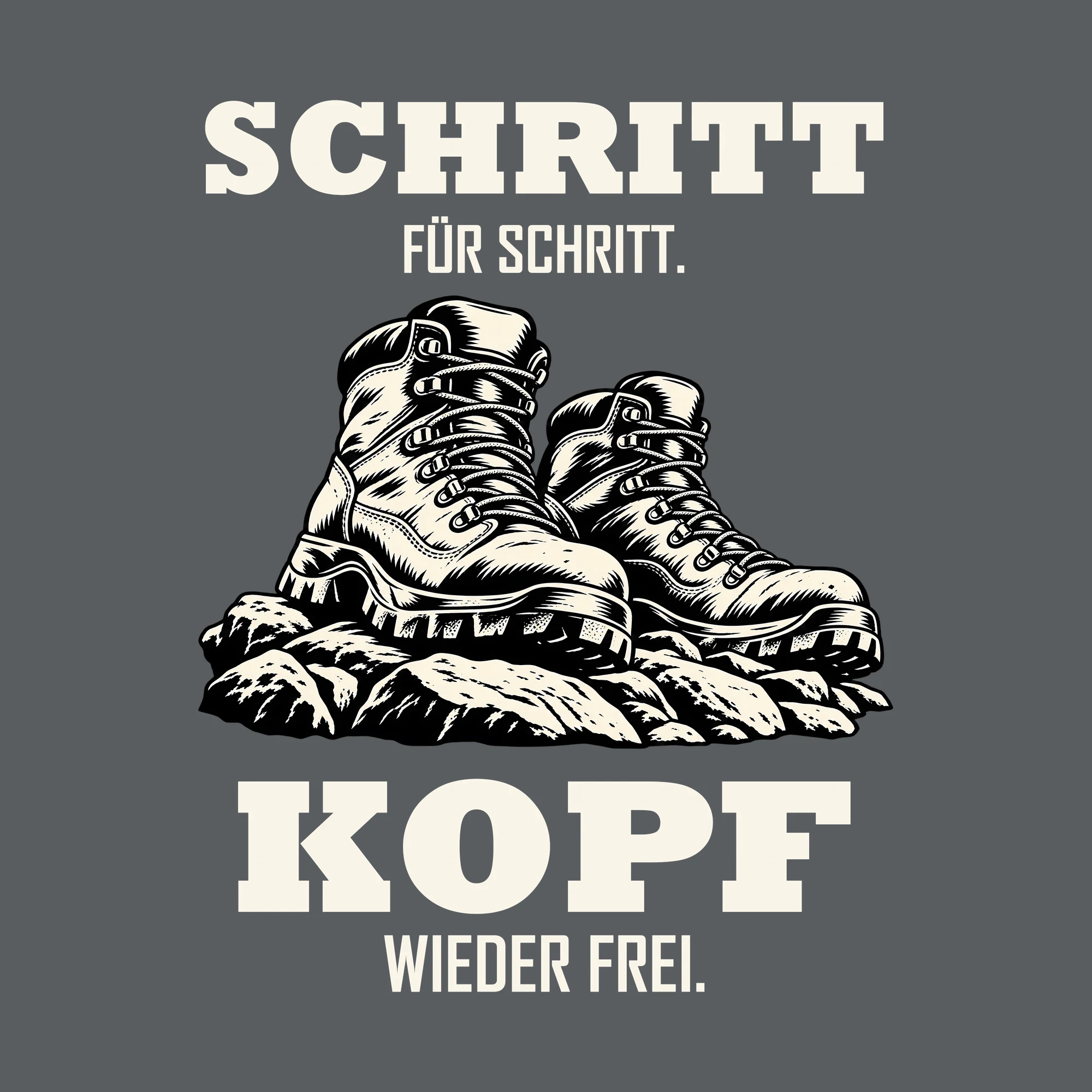 Bügelbild SCHRITT FÜR SCHRITT. KOPF WIEDER FREI. als Grafik auf dunklem Hintergrund (BB013184)