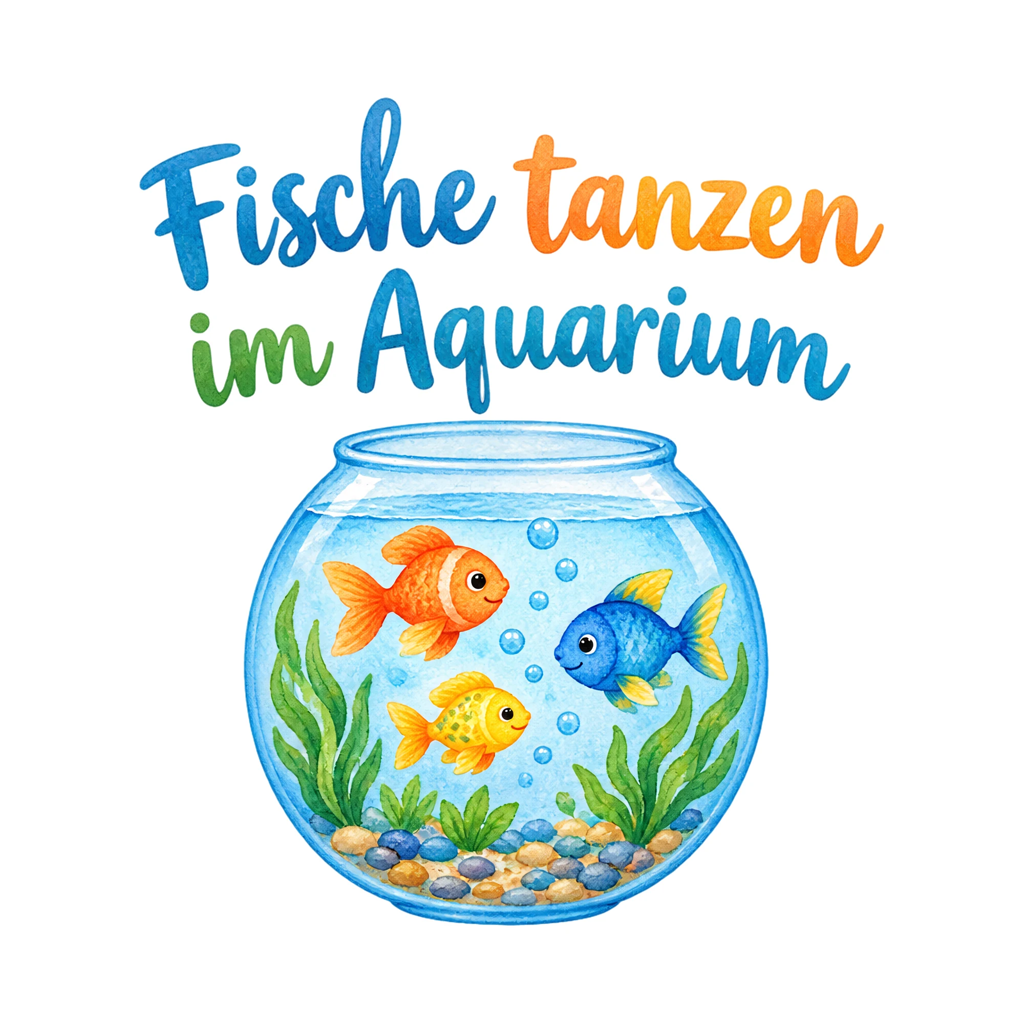 Bügelbild Fische tanzen im Aquarium als Grafik auf weißem Hintergrund (BB019795)