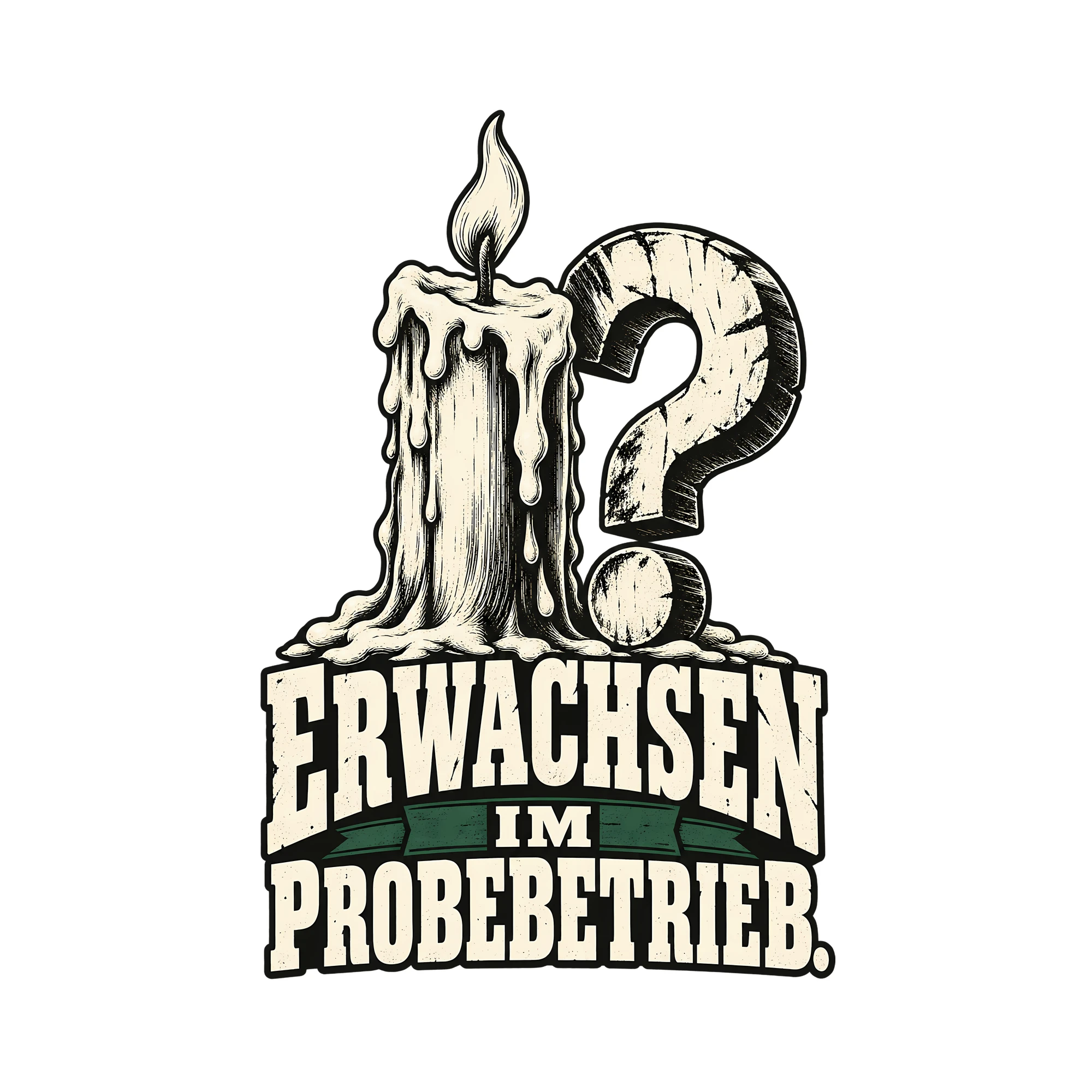 Bügelbild ERWACHSEN IM PROBEBETRIEB. als Grafik auf weißem Hintergrund (BB012542)