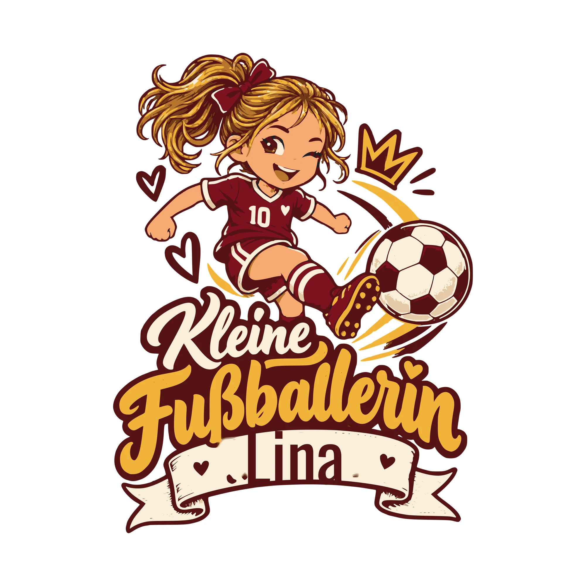 Bügelbild Kleine Fußballerin mit Name als Grafik auf weißem Hintergrund (BB011262)