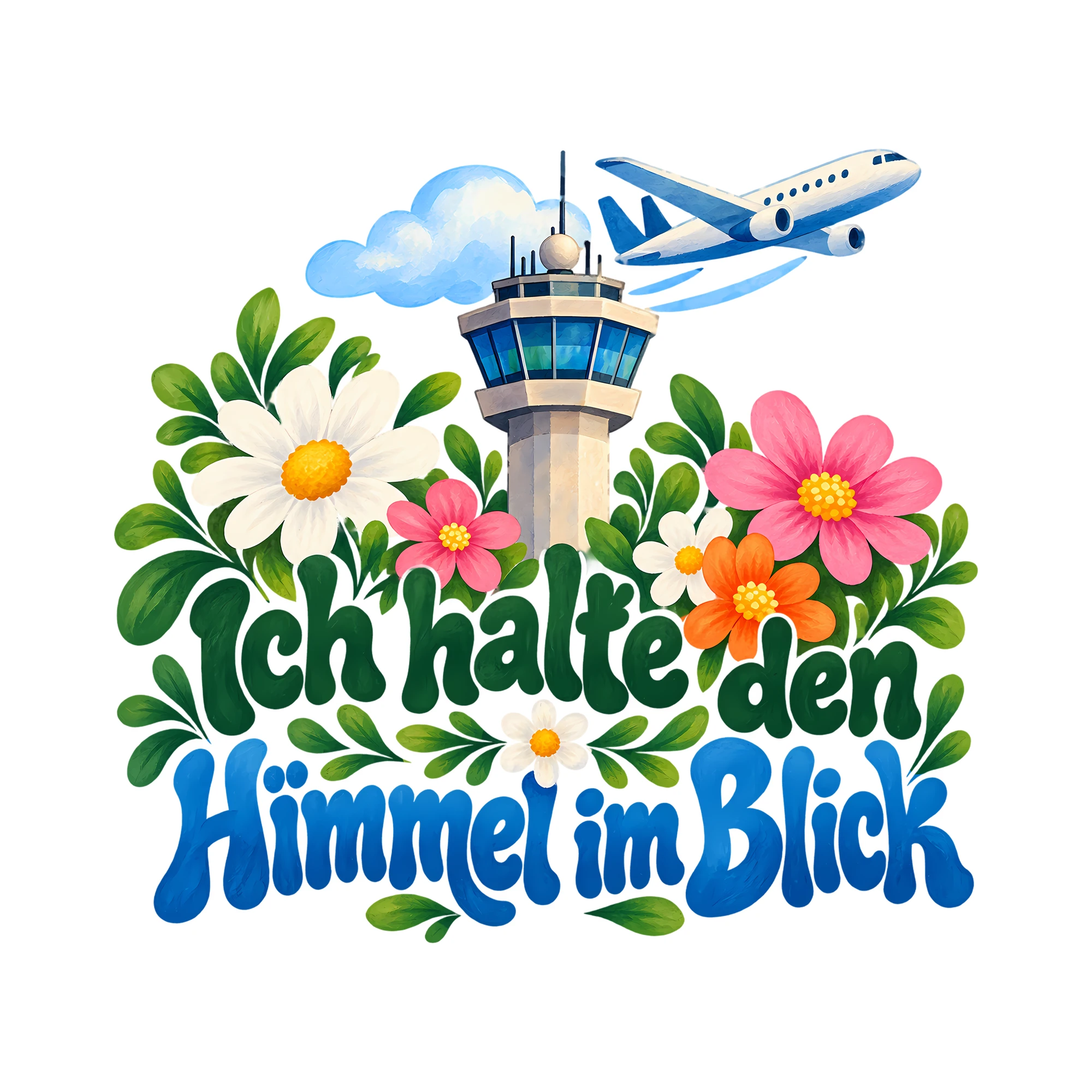 Bügelbild Ich halte den Himmel im Blick als Grafik auf weißem Hintergrund (BB012298)