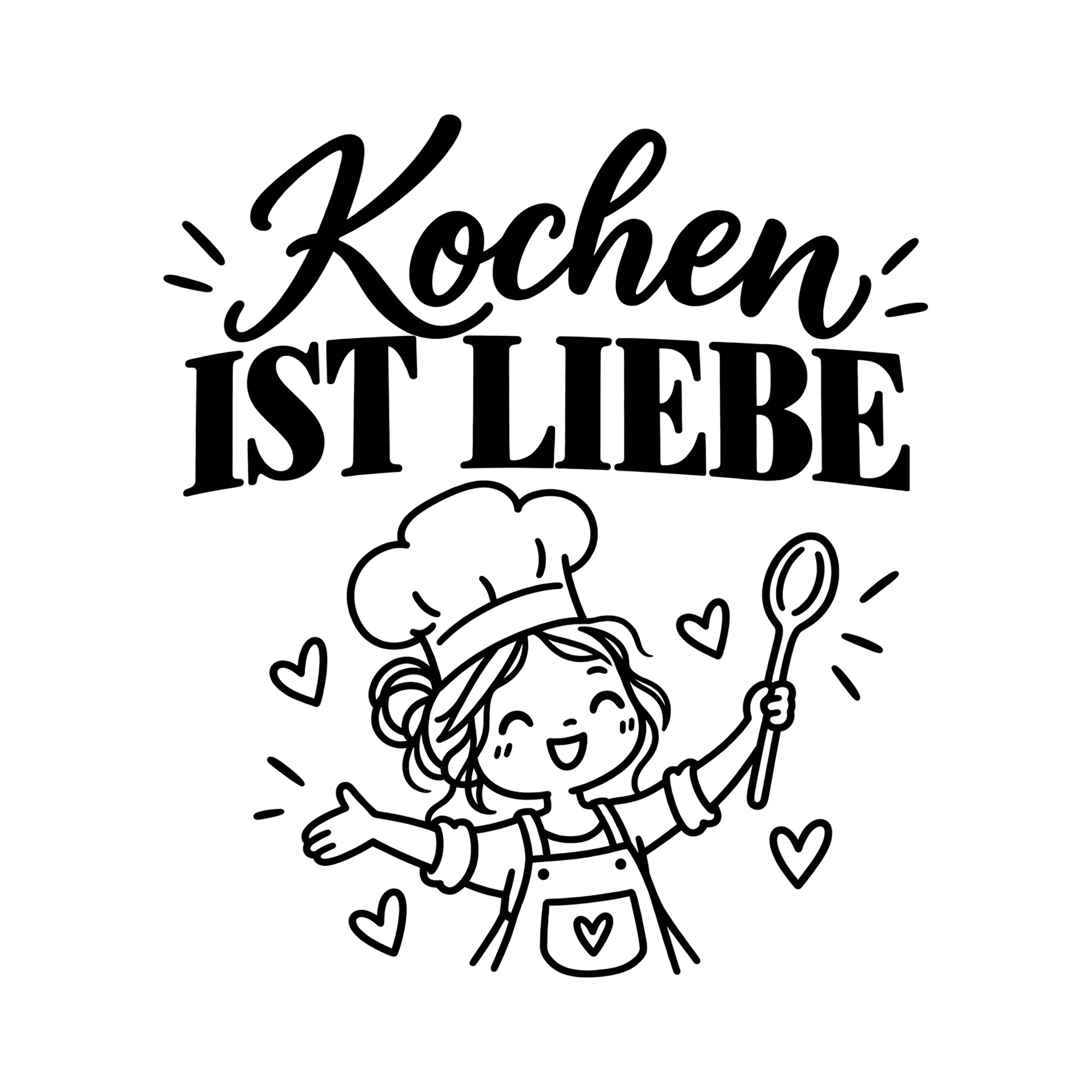 Bügelbild Kochen ist Liebe als Grafik auf weißem Hintergrund (BB012120)