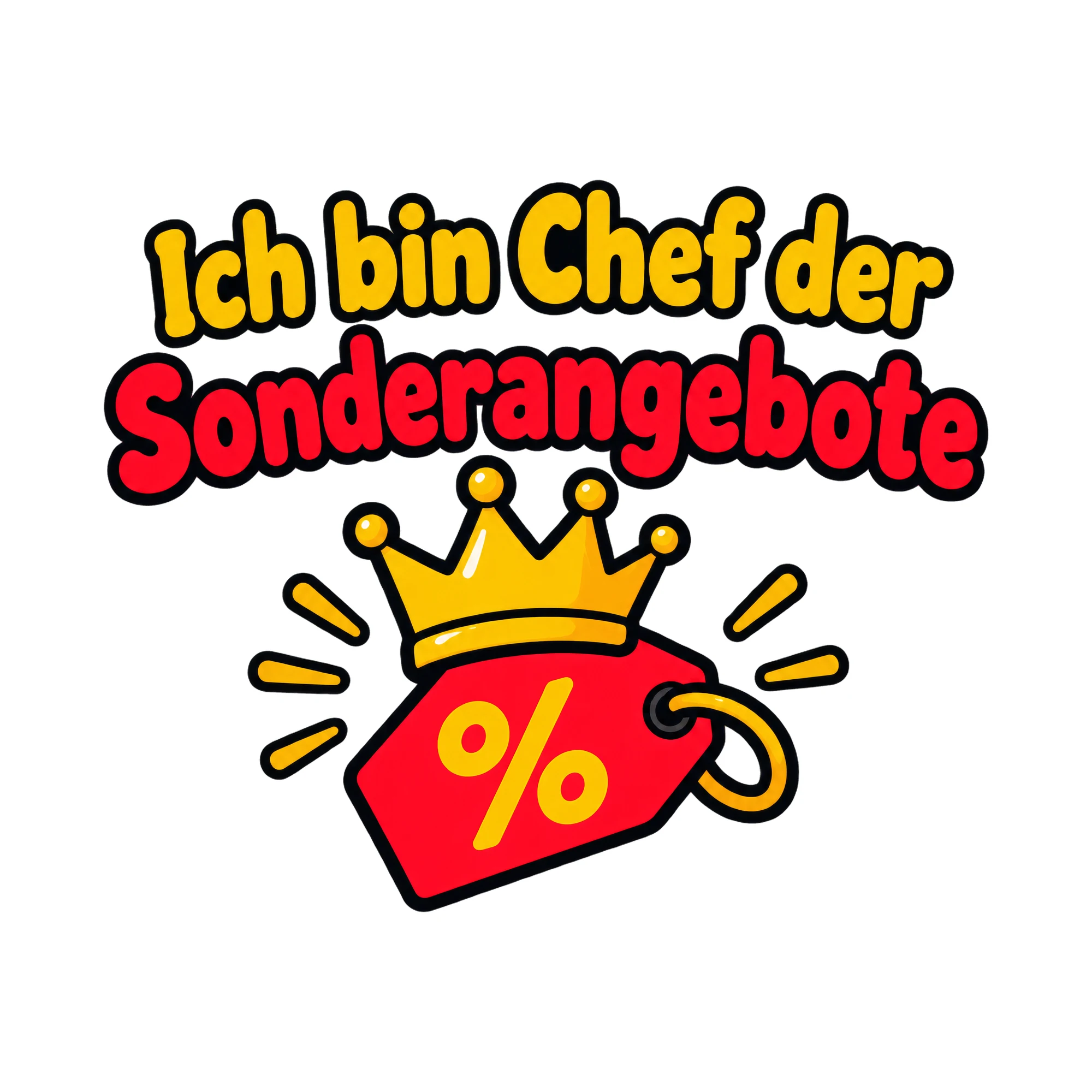 Bügelbild Ich bin Chef der Sonderangebote als Grafik auf weißem Hintergrund (BB019901)