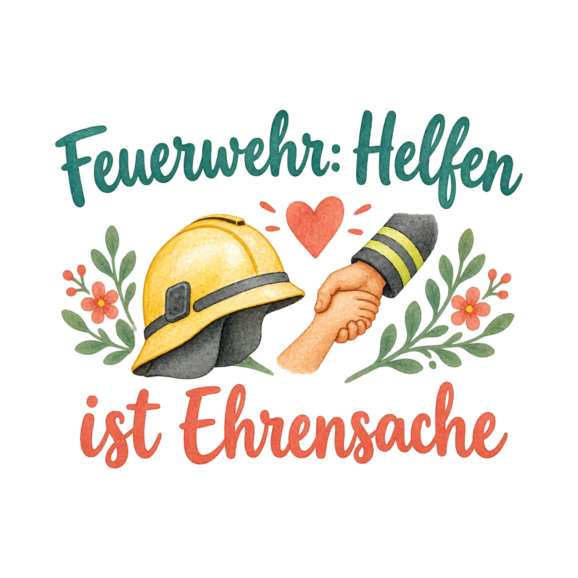 Bügelbild Feuerwehr: Helfen ist Ehrensache als Grafik auf weißem Hintergrund (BB020426)