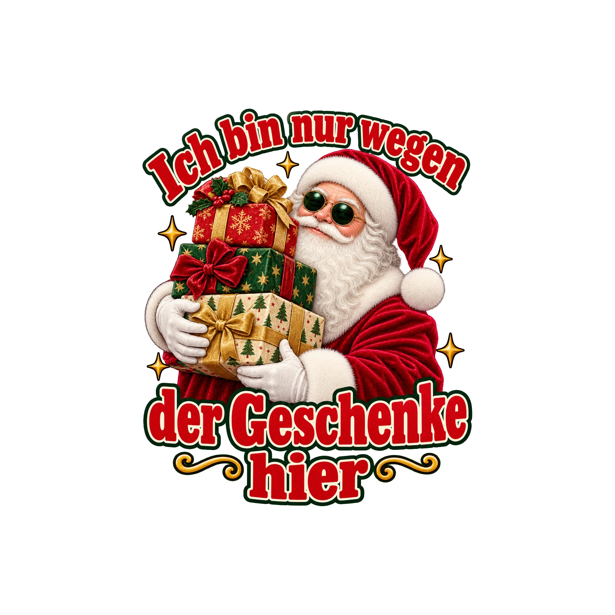 Bügelbild nur wegen der geschenke cheeky als Grafik auf weißem Hintergrund (BB011369)