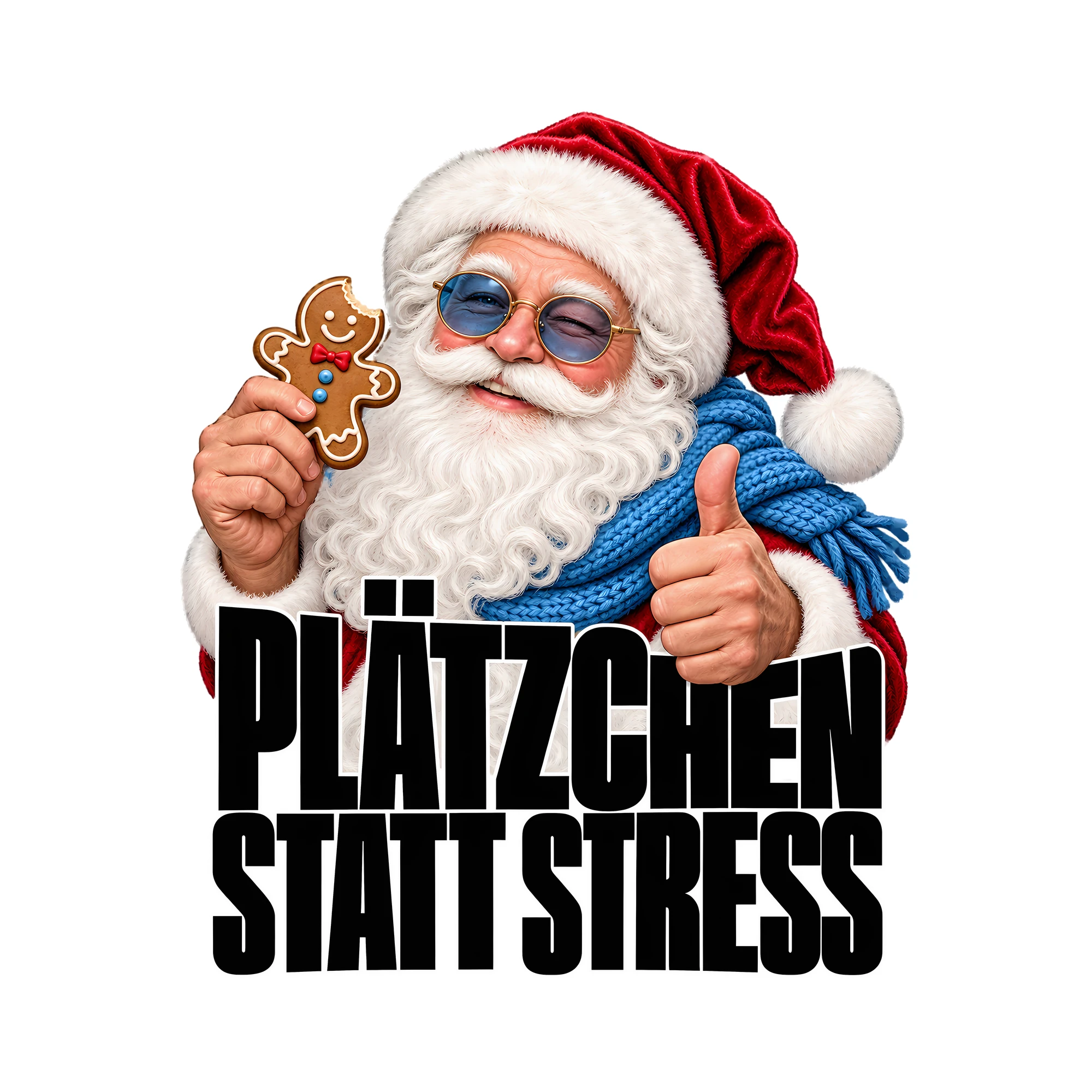Bügelbild Plätzchen statt Stress als Grafik auf weißem Hintergrund (BB013909)