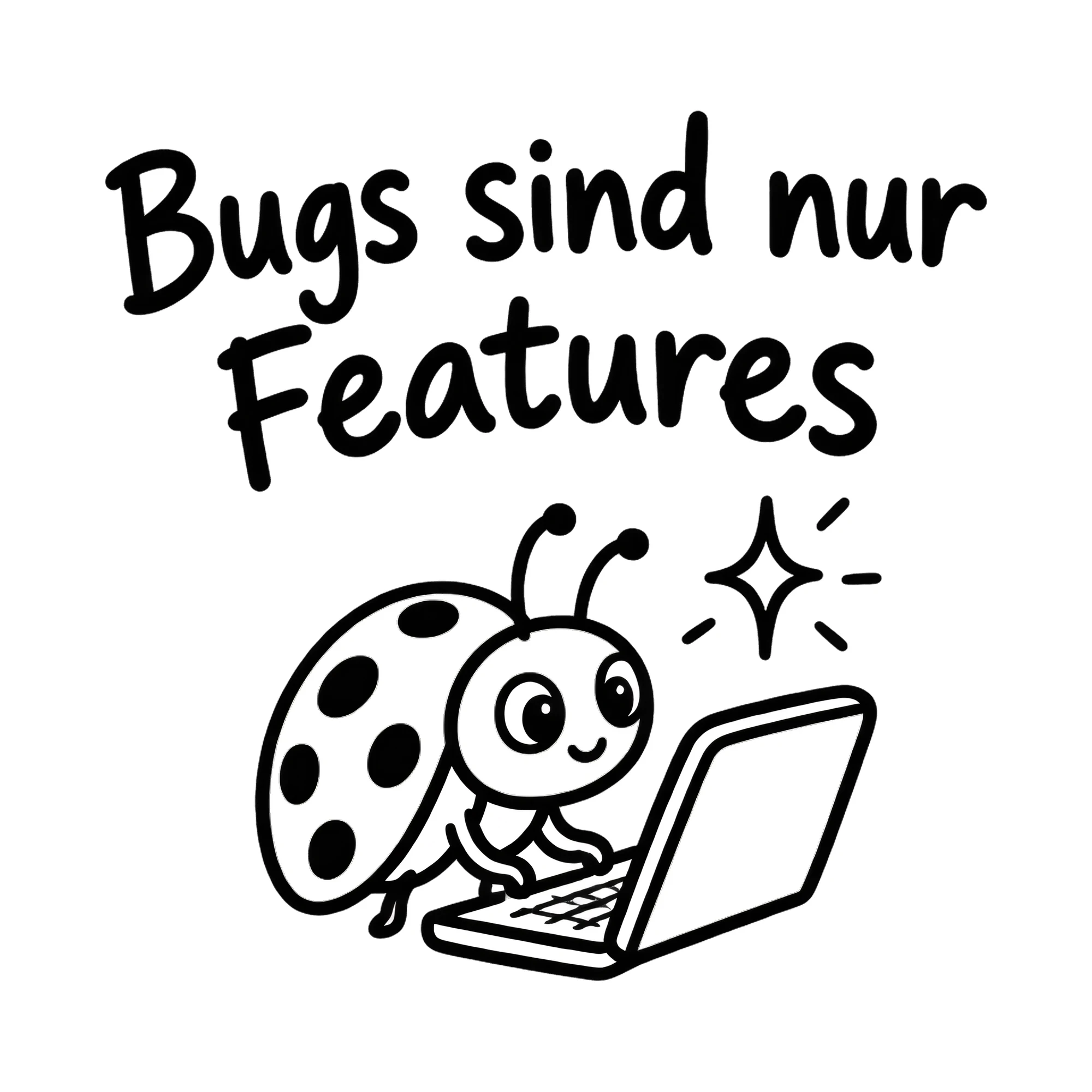 Bügelbild Bugs sind nur Features als Grafik auf weißem Hintergrund (BB020369)