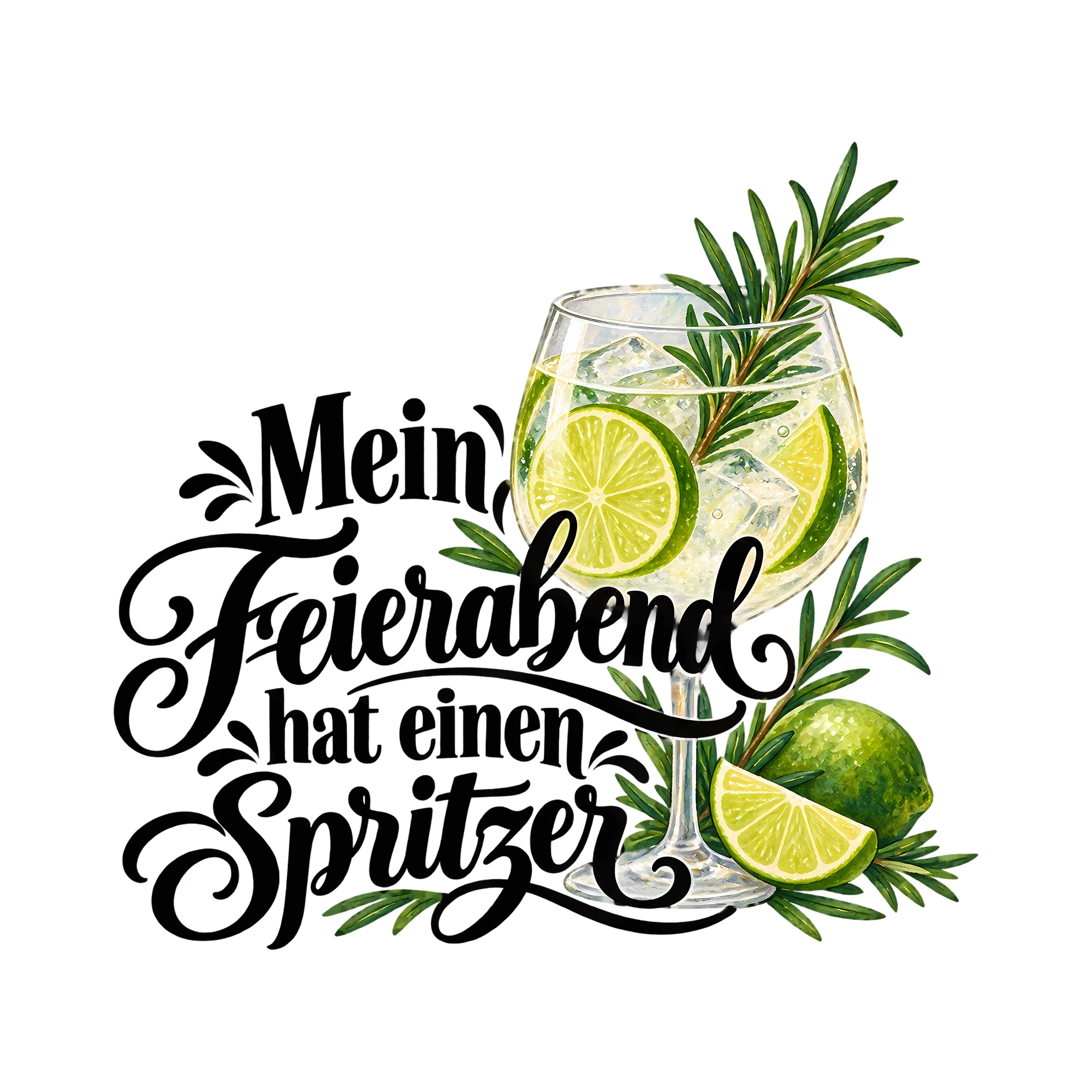 Bügelbild Mein Feierabend hat einen Spritzer als Grafik auf weißem Hintergrund (BB011916)