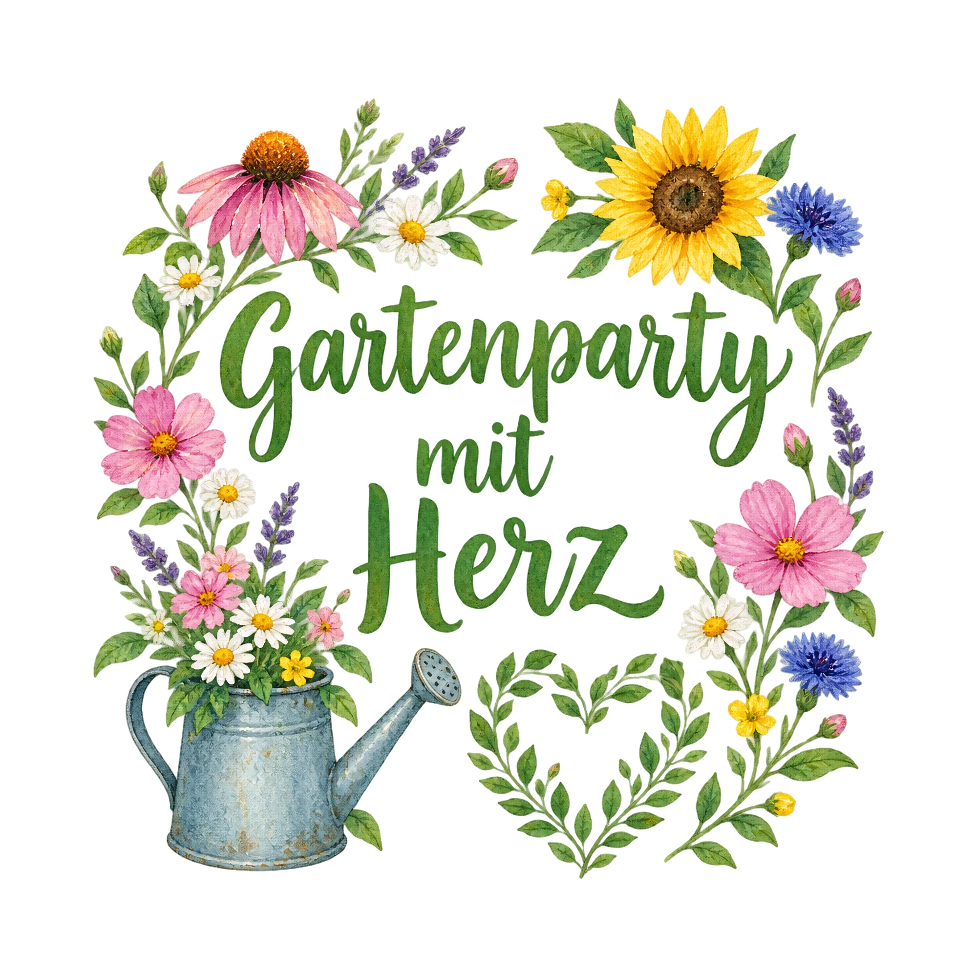 Bügelbild Gartenparty mit Herz, Party Shirt Spruch als Grafik auf weißem Hintergrund (BB018376)