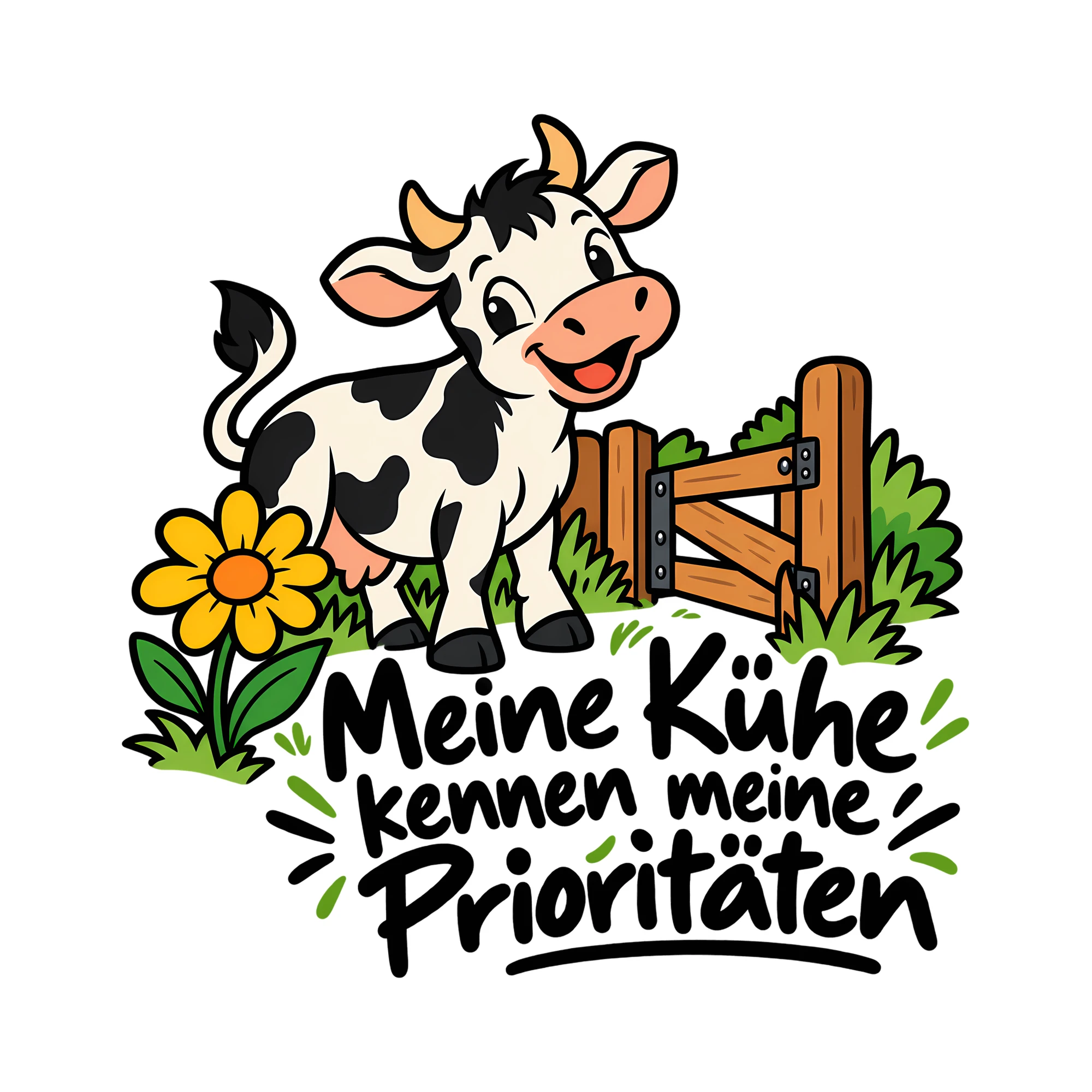 Bügelbild Meine Kühe kennen meine Prioritäten als Grafik auf weißem Hintergrund (BB012977)
