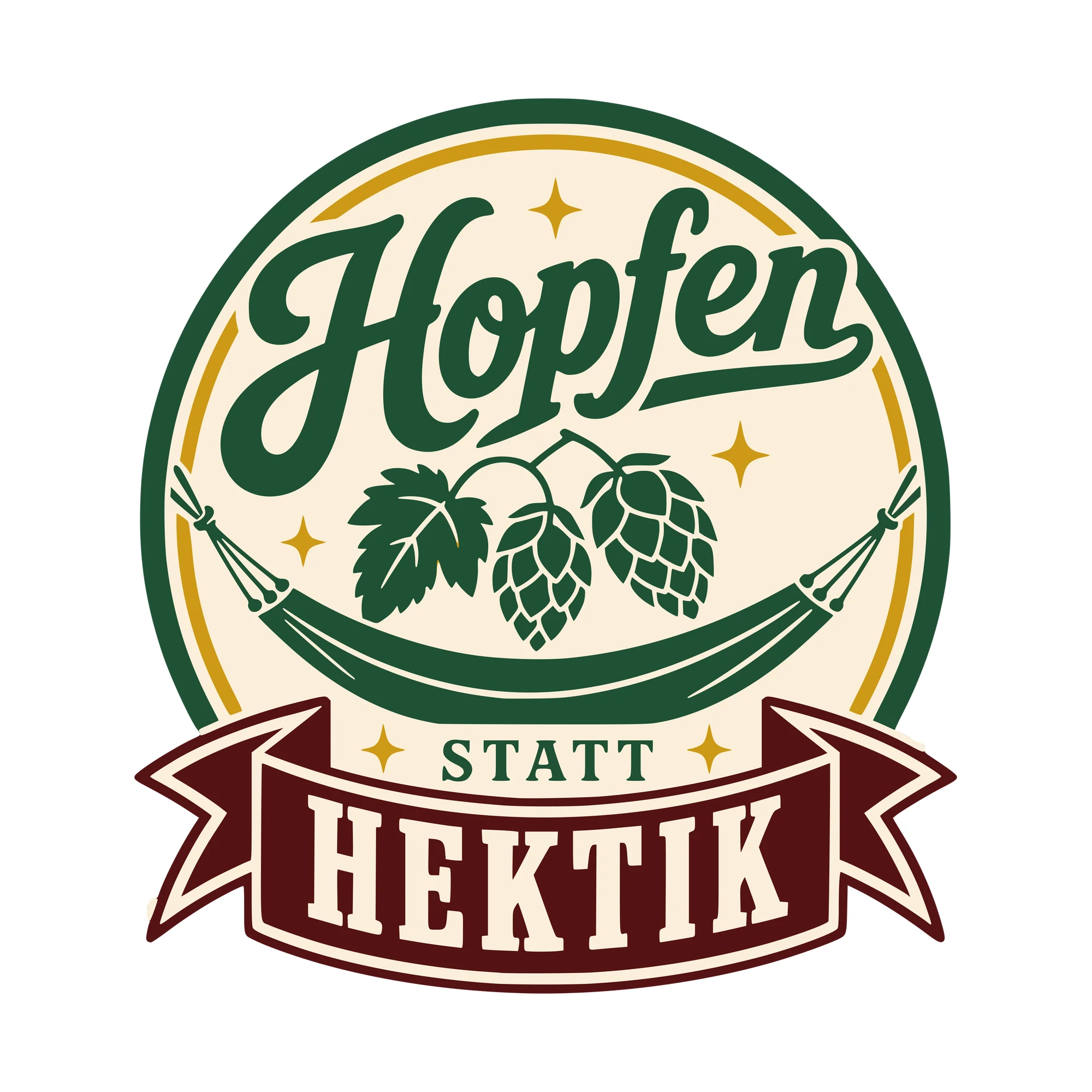 Bügelbild Hopfen statt Hektik als Grafik auf weißem Hintergrund (BB010389)