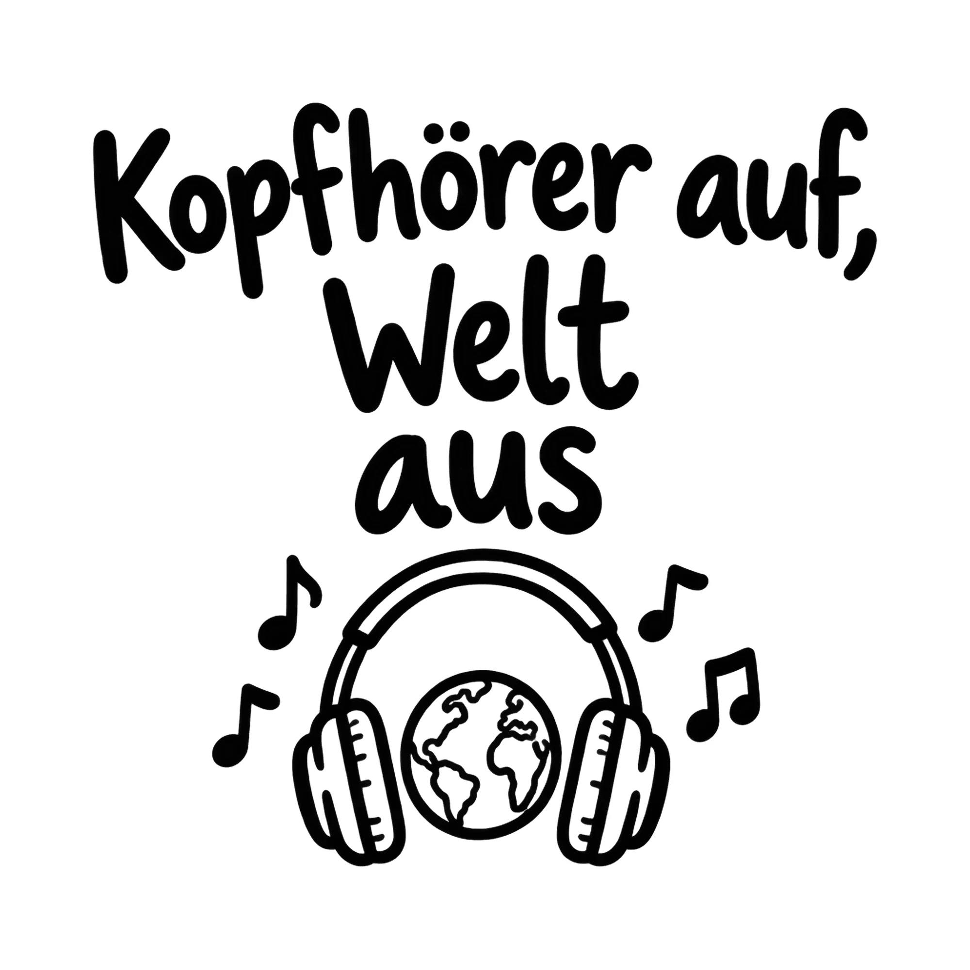 Bügelbild Kopfhörer auf, Welt aus, Hobby Shirt Spruch als Grafik auf weißem Hintergrund (BB016531)
