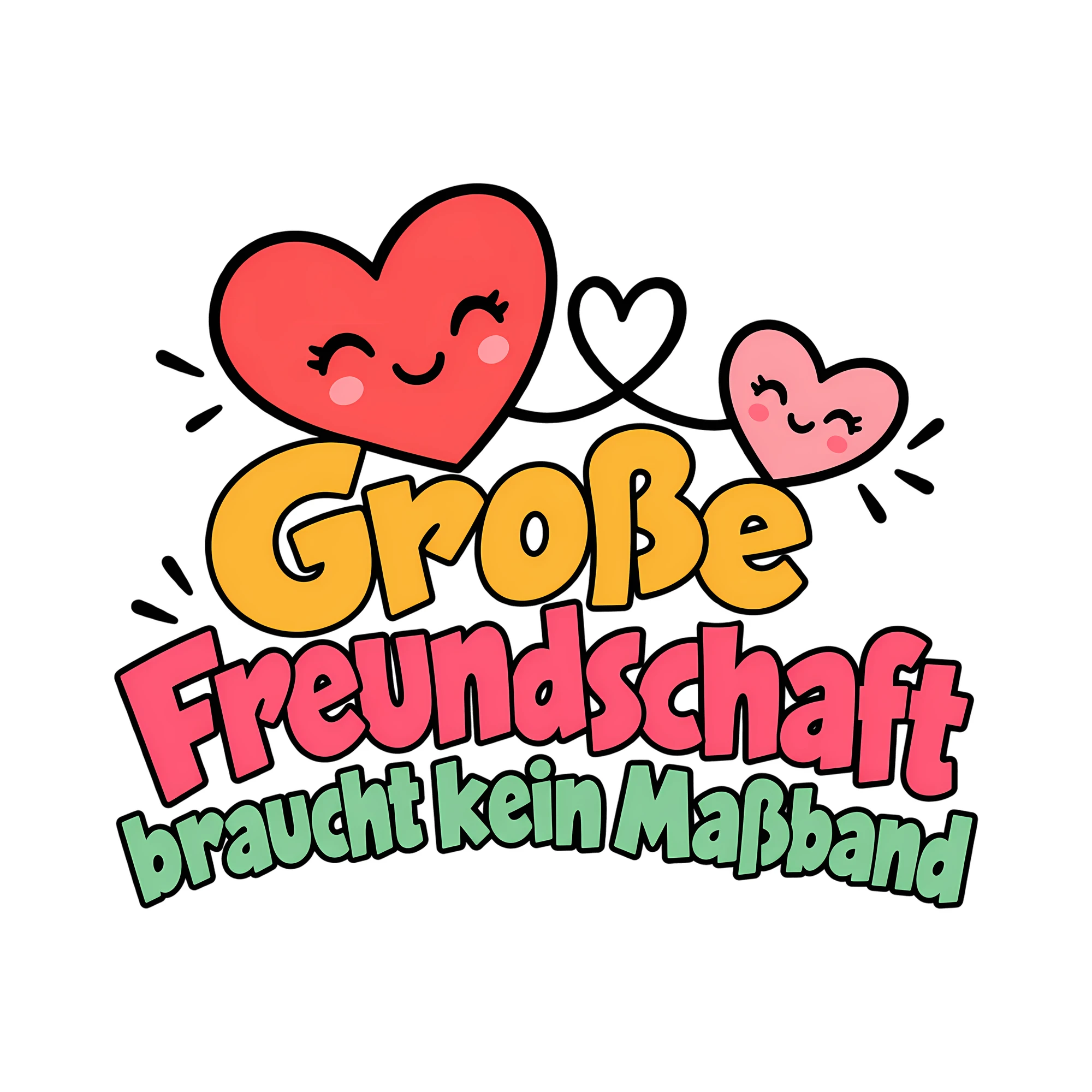 Bügelbild Große Freundschaft braucht kein Maßband als Grafik auf weißem Hintergrund (BB012301)