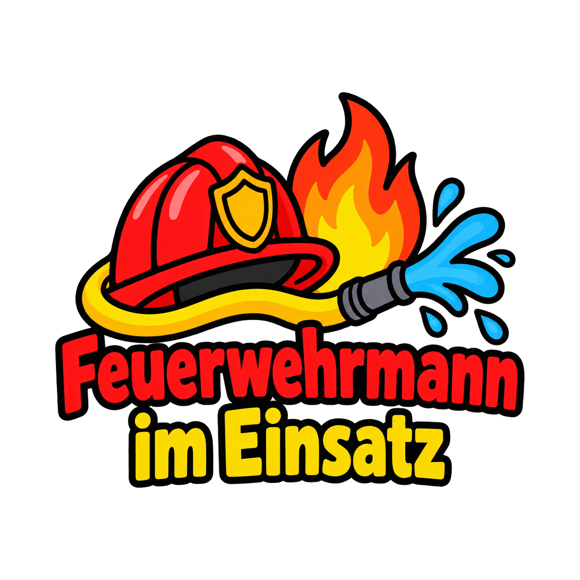 Bügelbild Feuerwehrmann im Einsatz als Grafik auf weißem Hintergrund (BB018631)