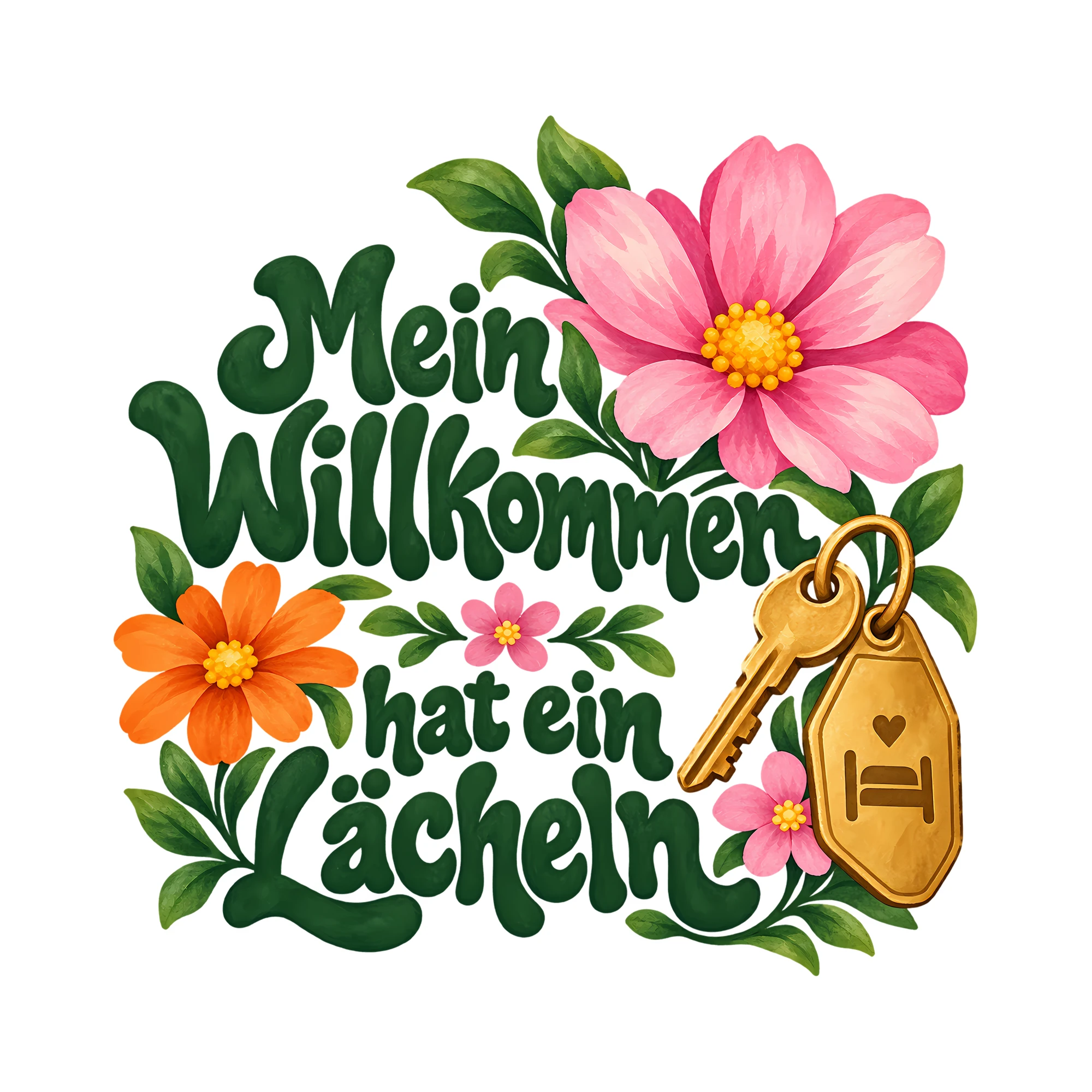 Bügelbild Mein Willkommen hat ein Lächeln als Grafik auf weißem Hintergrund (BB012302)