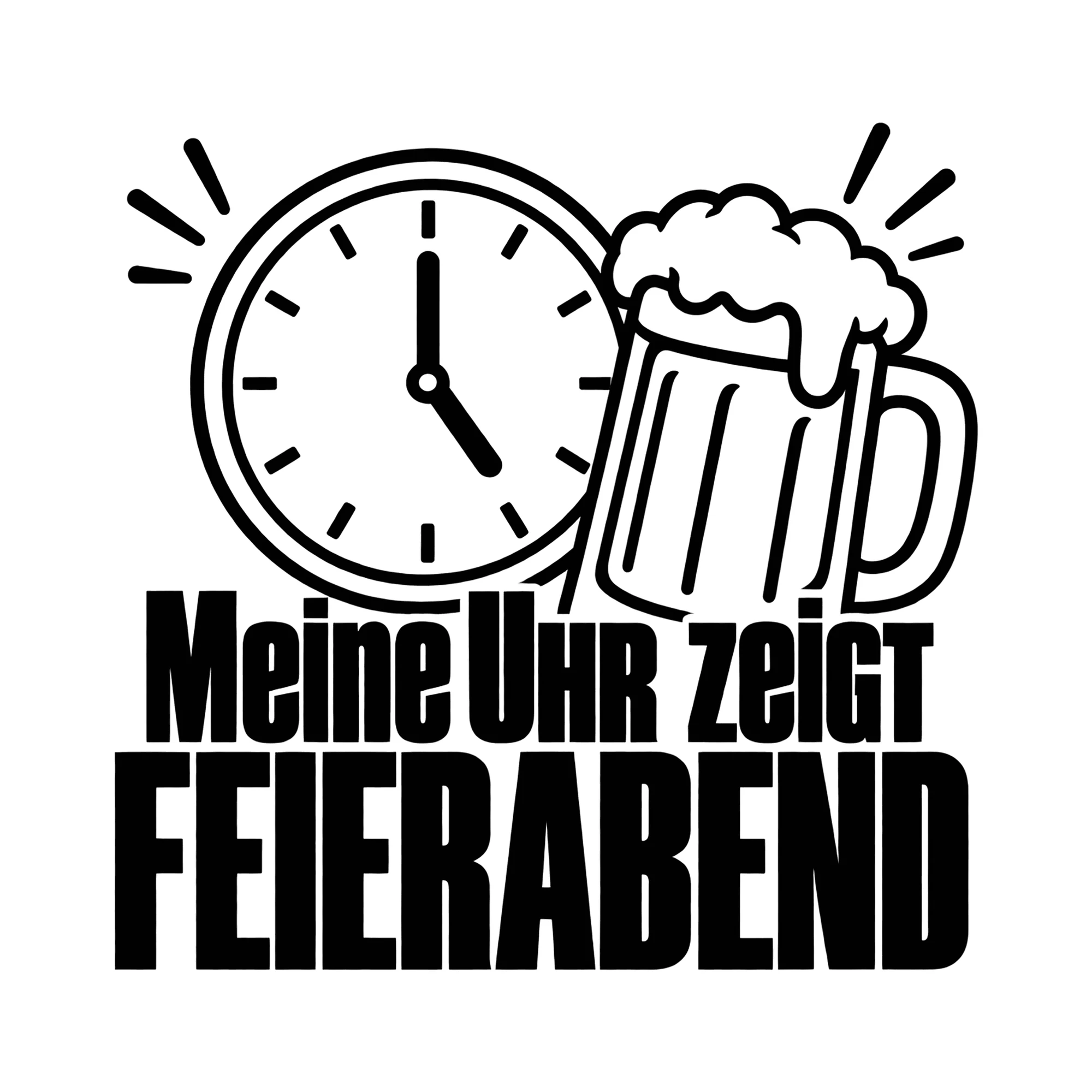 Bügelbild Meine Uhr zeigt FEIERABEND als Grafik auf weißem Hintergrund (BB012005)