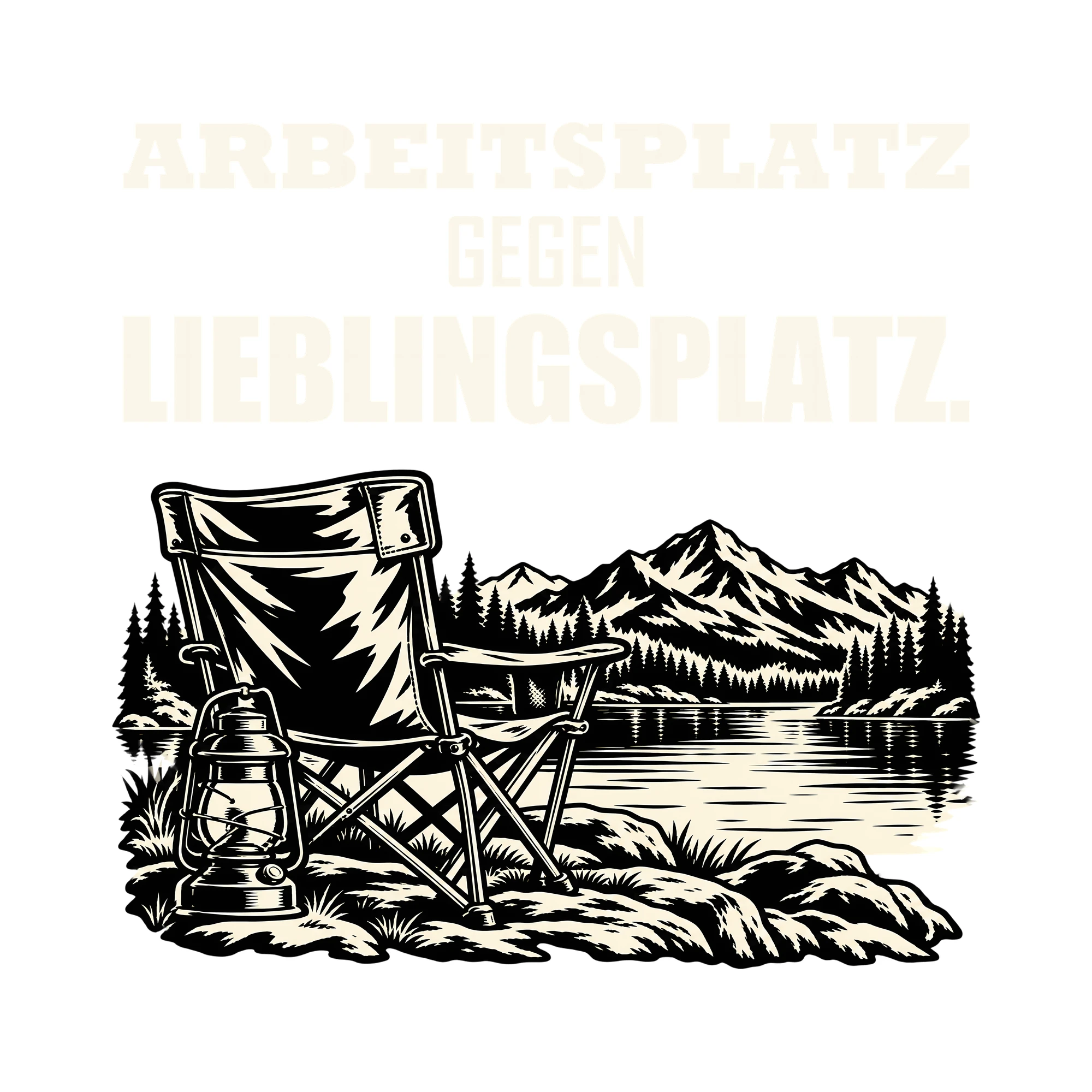 Bügelbild ARBEITSPLATZ GEGEN LIEBLINGSPLATZ. als Grafik auf weißem Hintergrund (BB011541)