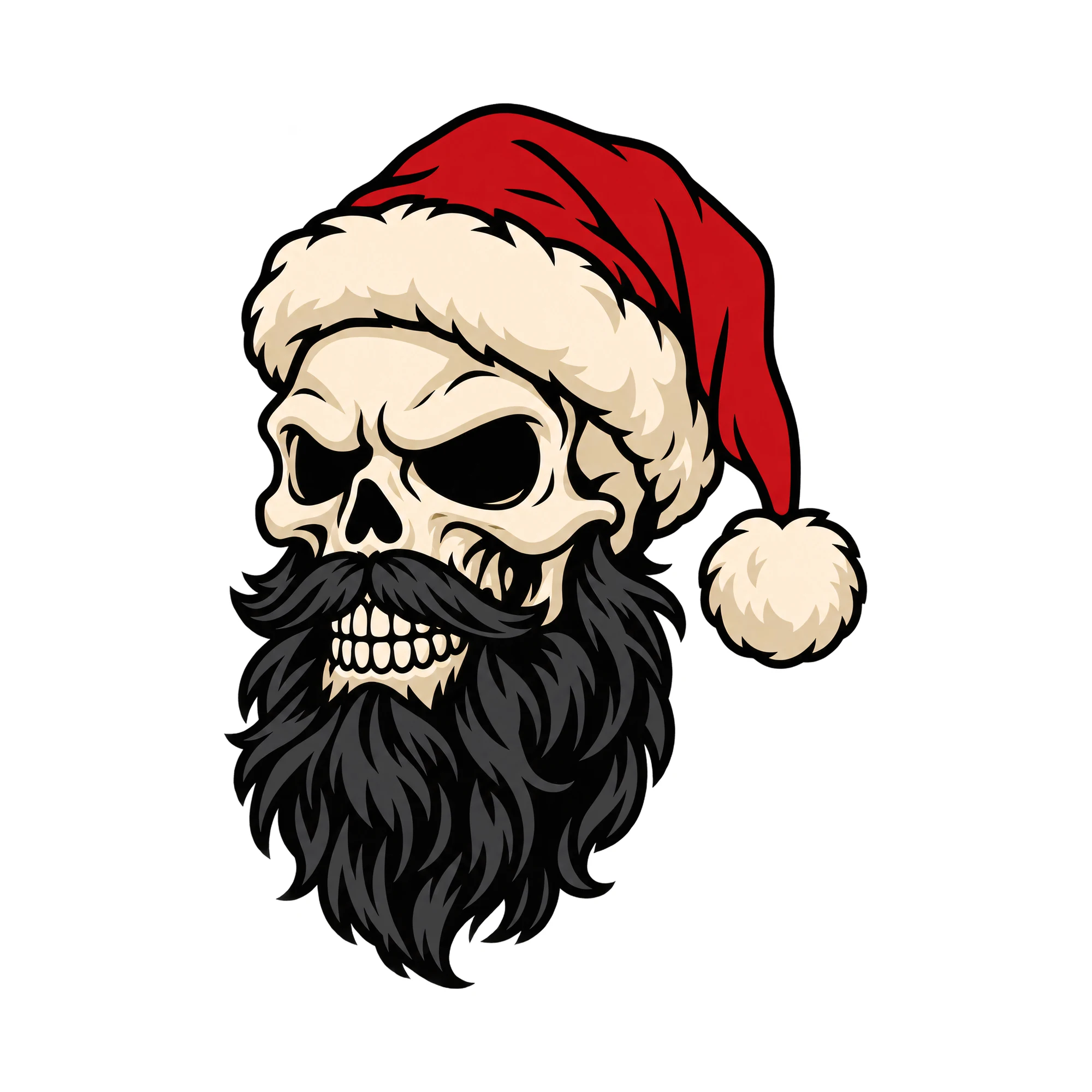 Bügelbild Bad Santa Skull Beard, Weihnachten Shirt Motiv als Grafik auf weißem Hintergrund (BB014816)