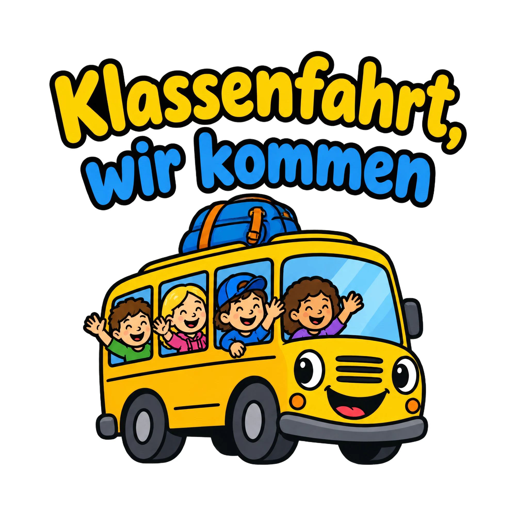 Bügelbild Klassenfahrt, wir kommen, Lustiger Shirt Spruch als Grafik auf weißem Hintergrund (BB020114)