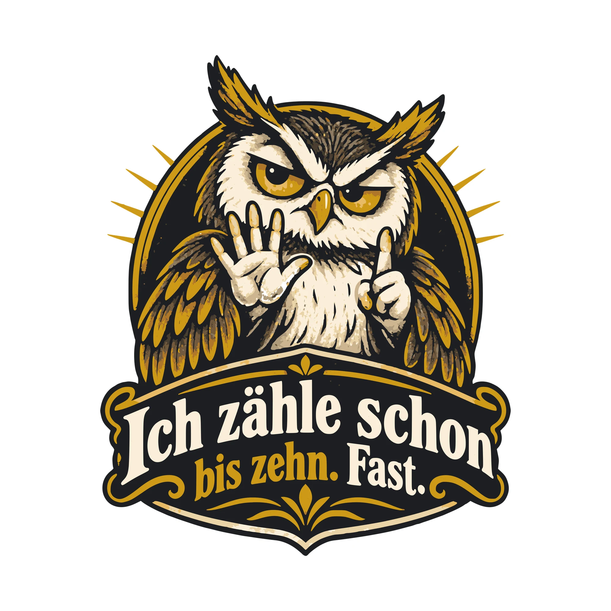 Bügelbild Ich zähle schon bis zehn. Fast. als Grafik auf weißem Hintergrund (BB011239)