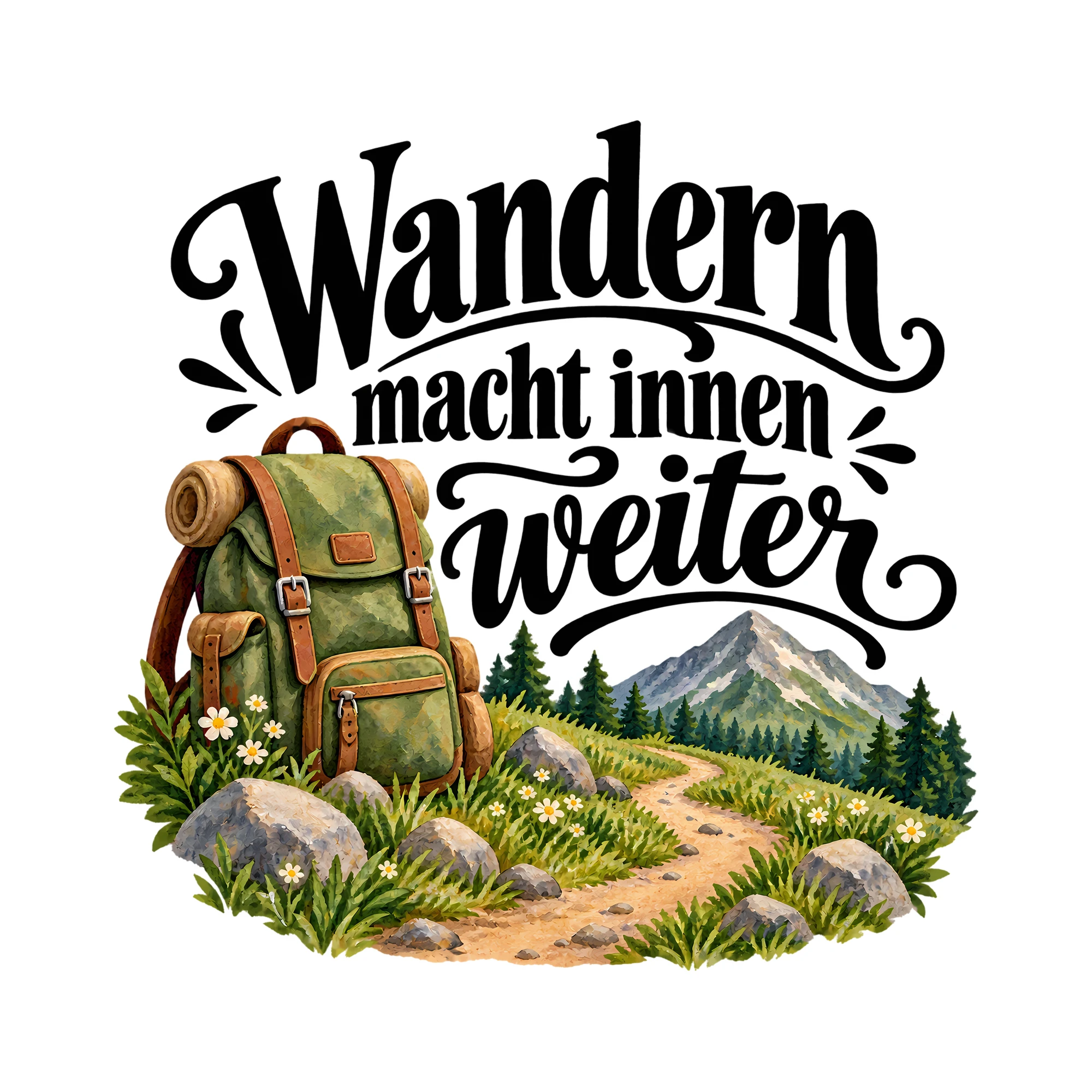 Bügelbild Wandern macht innen weiter als Grafik auf weißem Hintergrund (BB013259)
