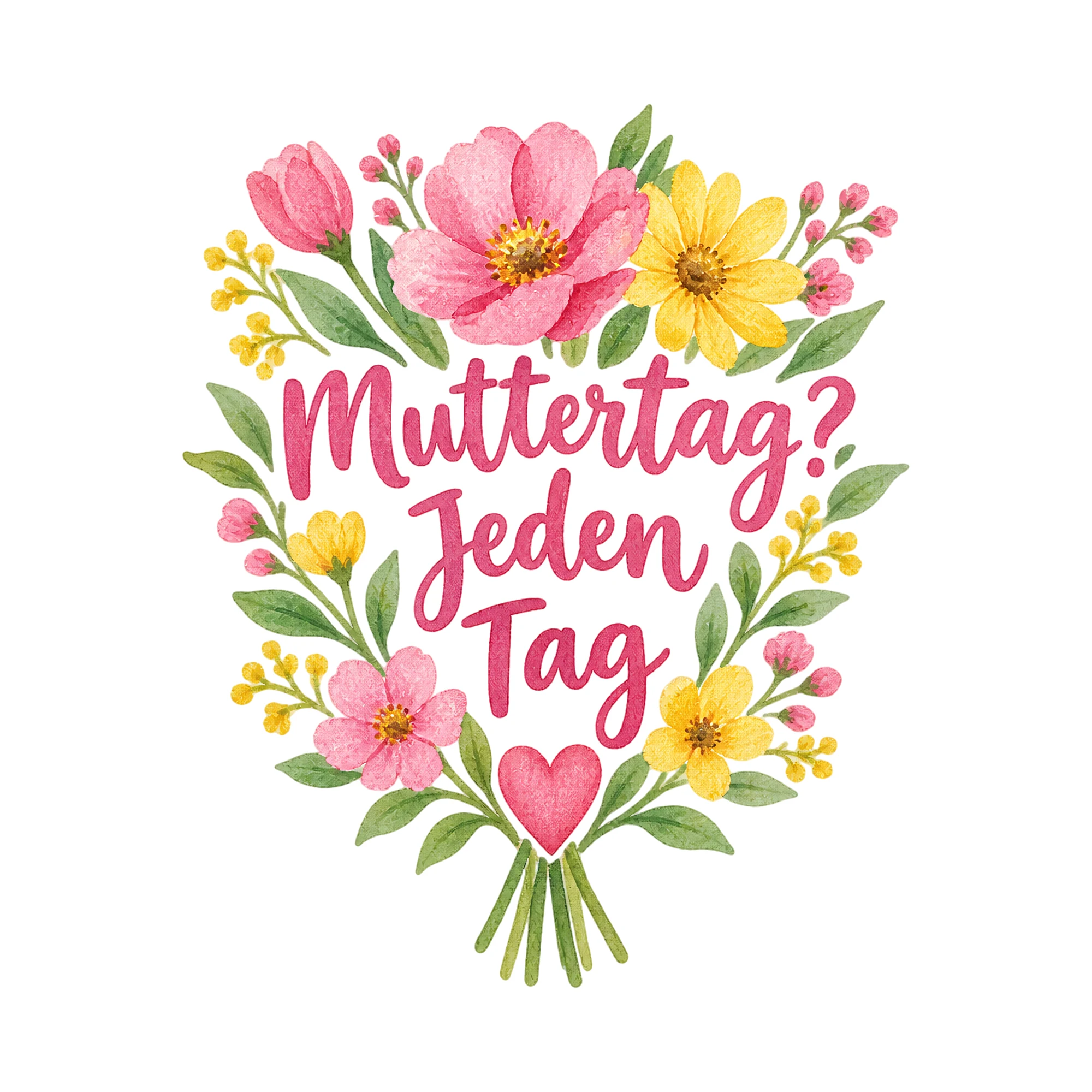 Bügelbild Muttertag jeden tag als Grafik auf weißem Hintergrund (BB016418)