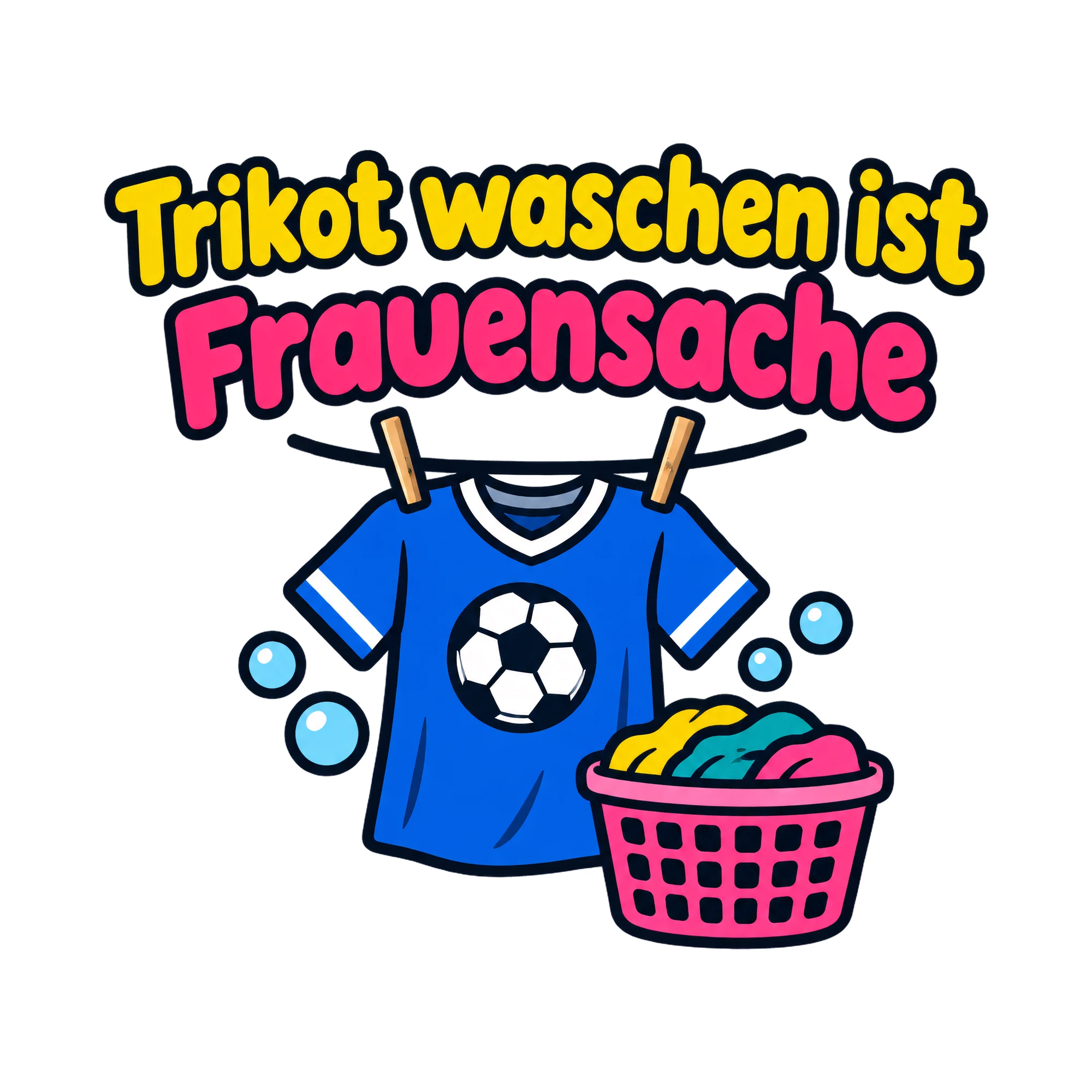 Bügelbild Trikot waschen ist Frauensache als Grafik auf weißem Hintergrund (BB020390)