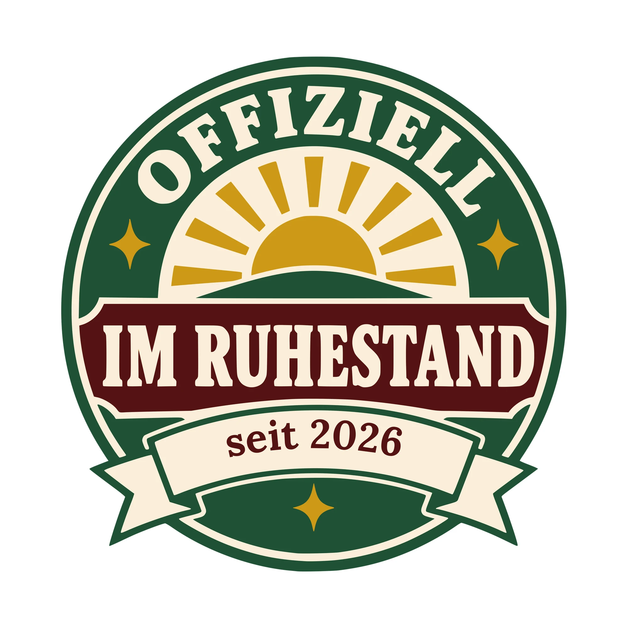 Bügelbild Offiziell im Ruhestand mit Jahr als Grafik auf weißem Hintergrund (BB010588)