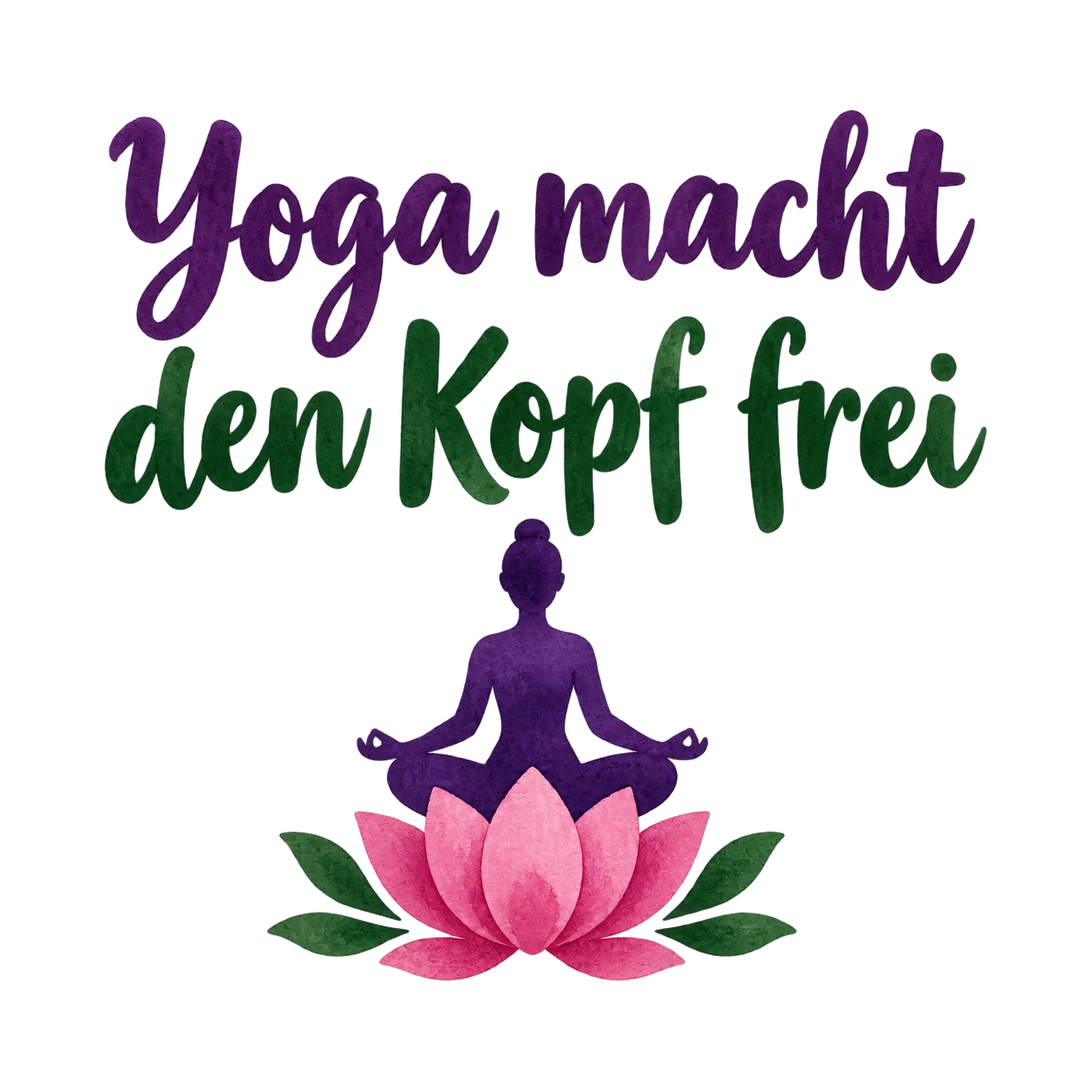 Bügelbild Yoga macht den Kopf frei als Grafik auf weißem Hintergrund (BB018464)