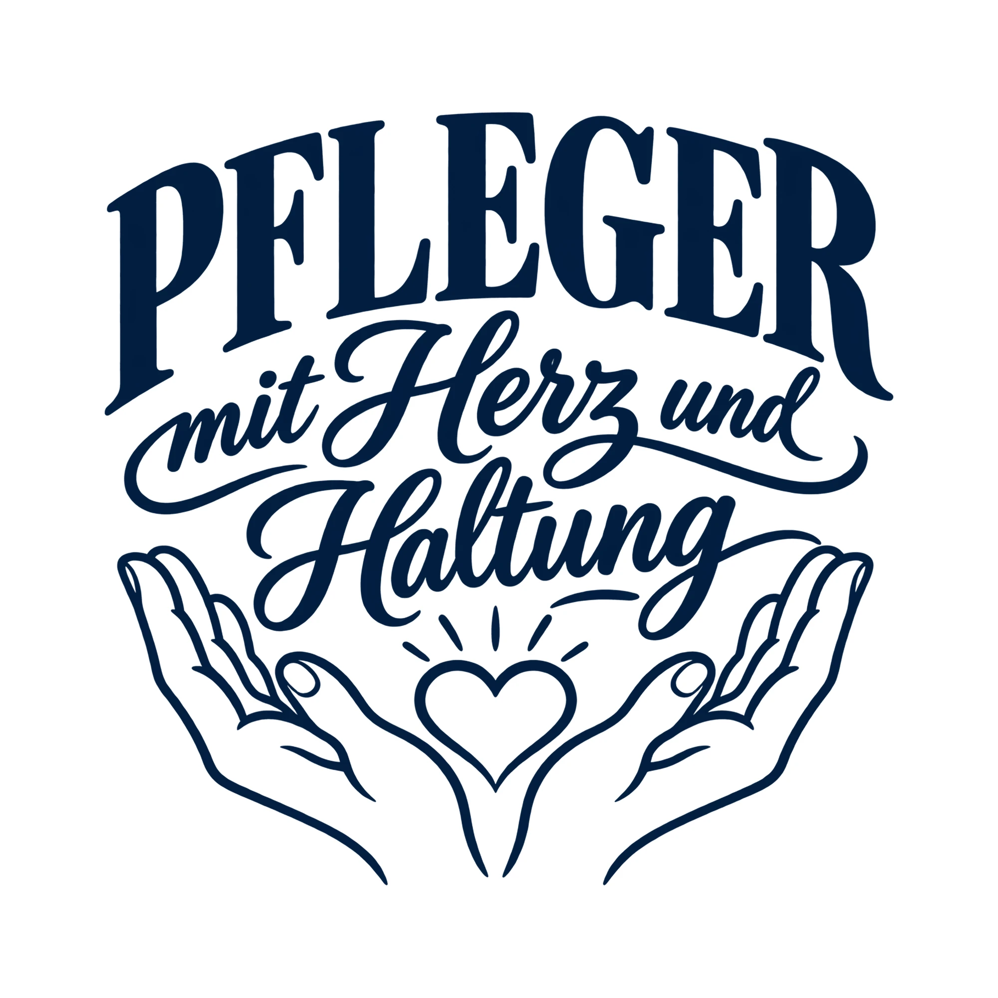 Bügelbild Pfleger mit Herz und Haltung als Grafik auf weißem Hintergrund (BB011725)