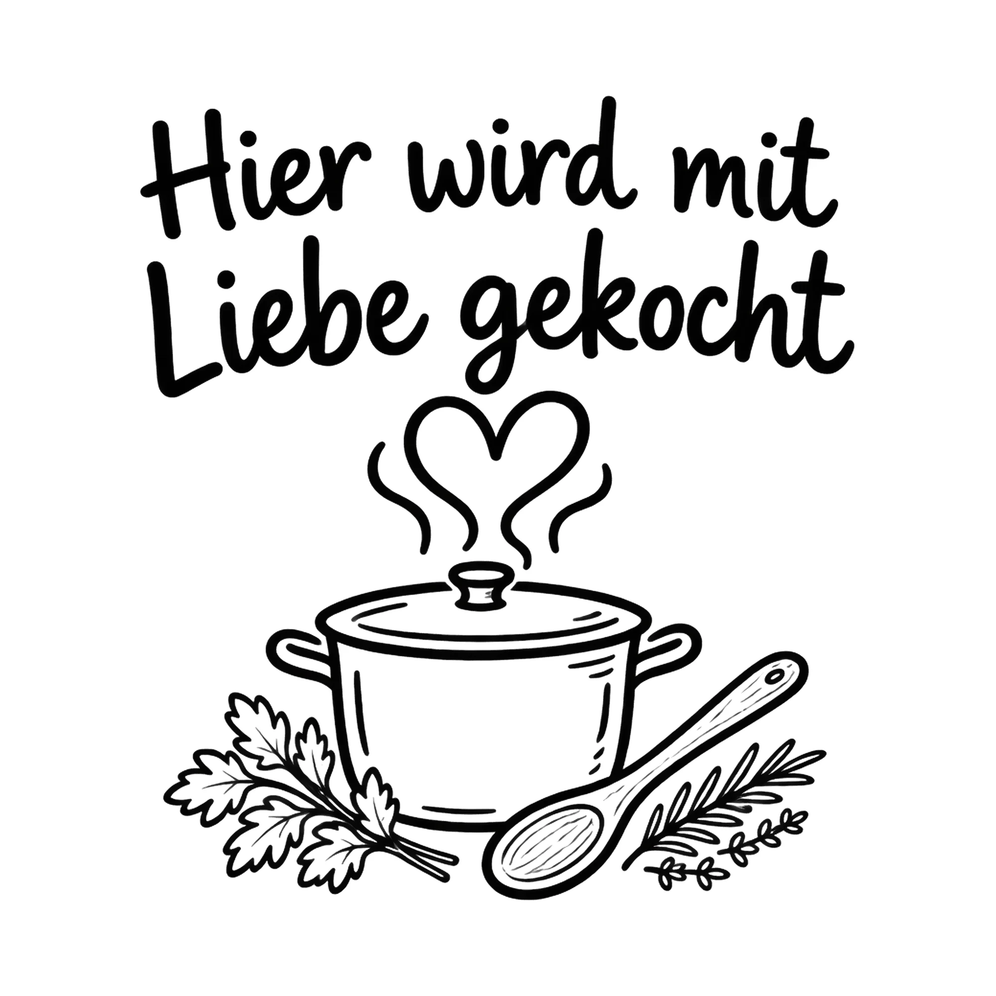 Bügelbild Hier wird mit Liebe gekocht als Grafik auf weißem Hintergrund (BB018496)