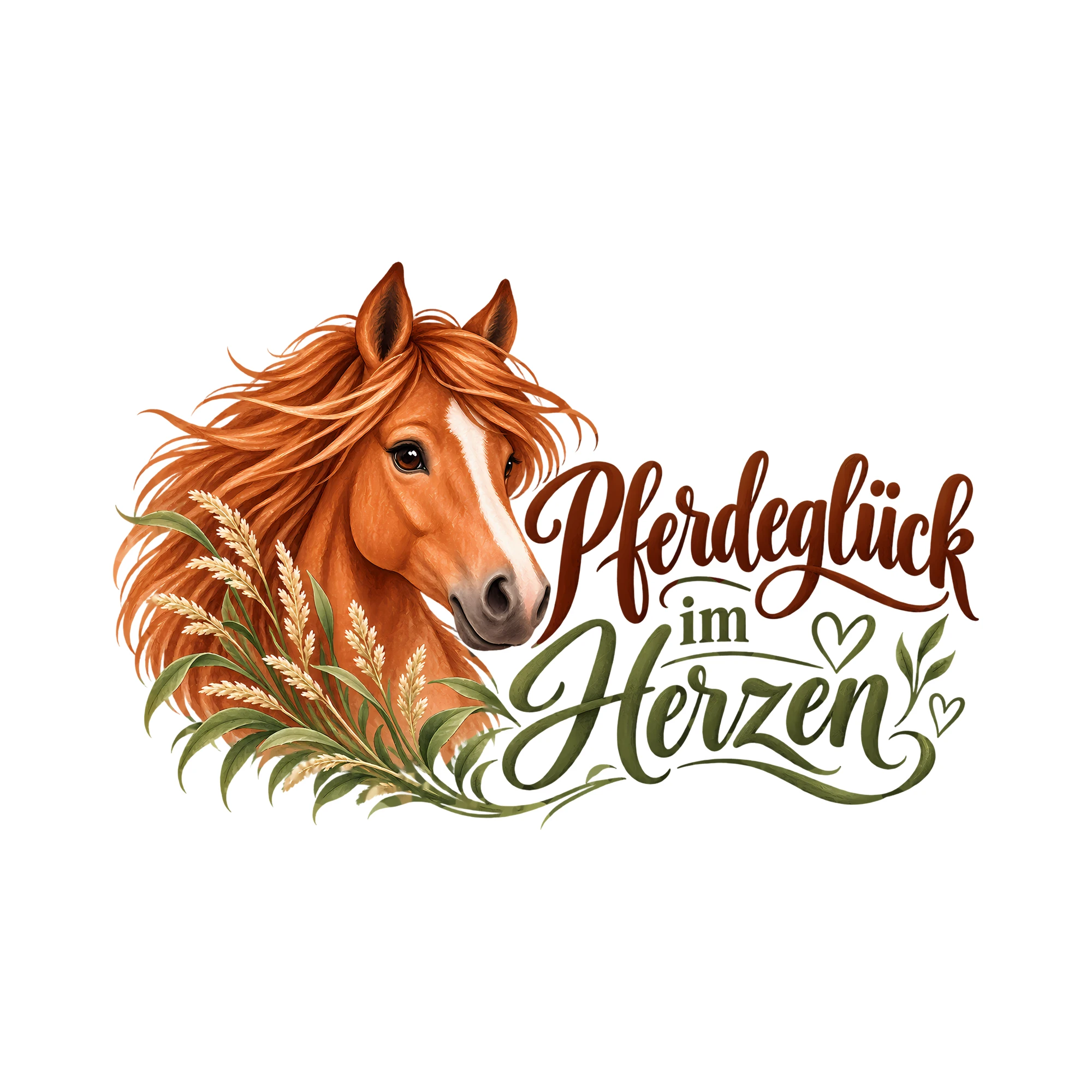 Bügelbild Pferdeglück im Herzen als Grafik auf weißem Hintergrund (BB013447)