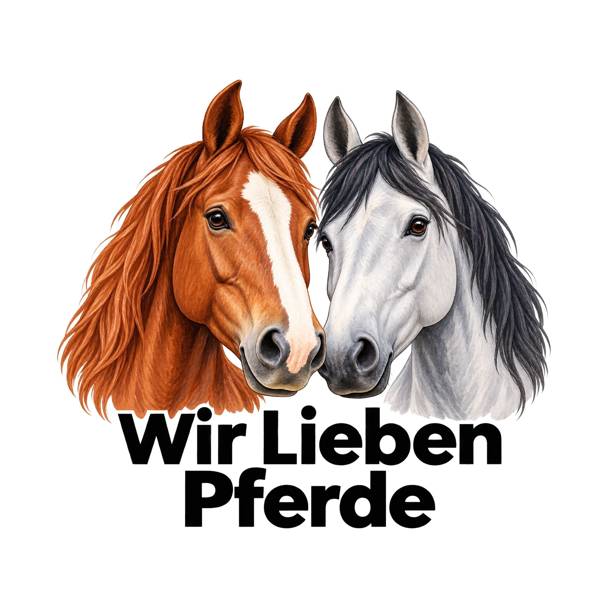 Bügelbild Wir Lieben Pferde, Tiere Shirt Spruch als Grafik auf weißem Hintergrund (BB016169)