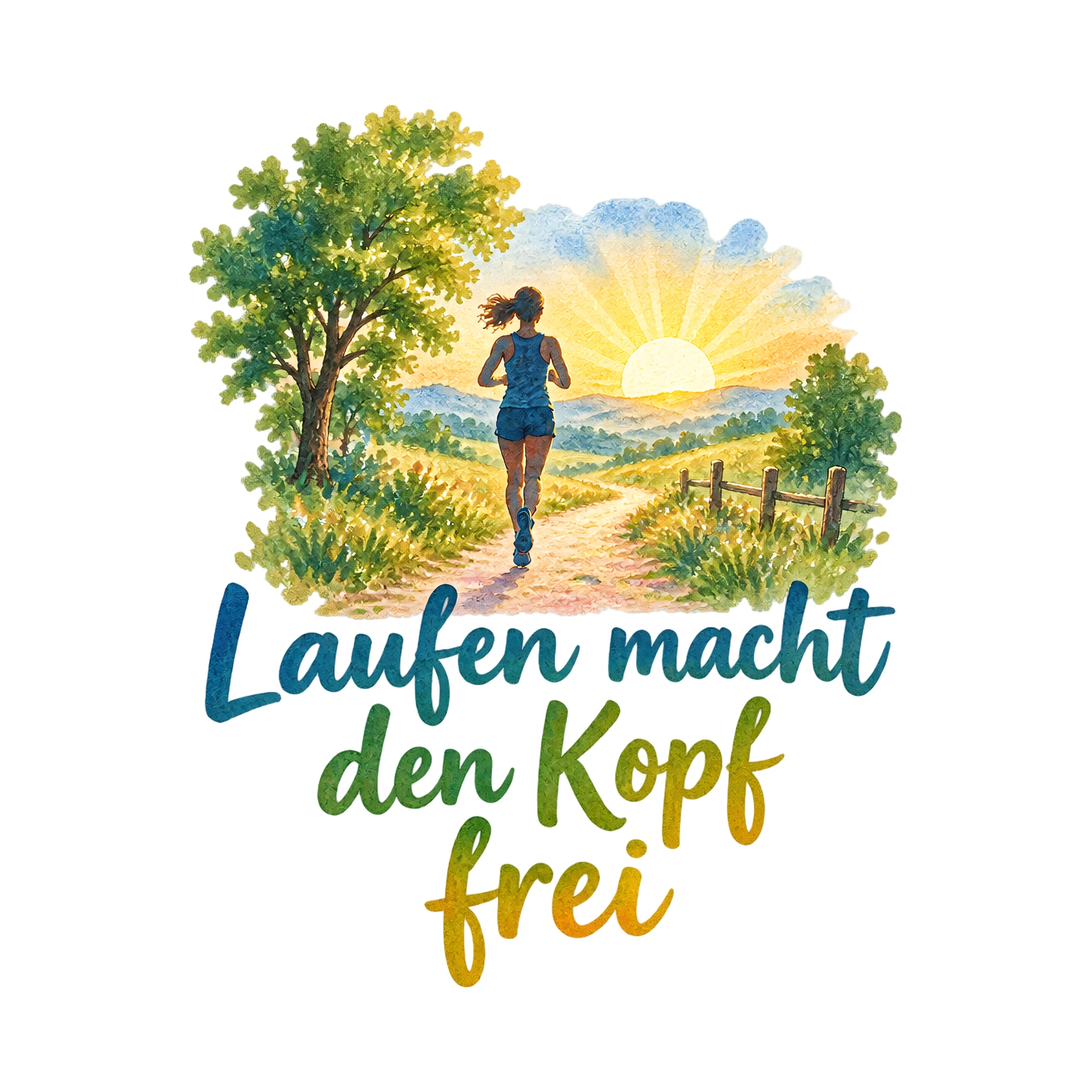 Bügelbild Laufen macht den Kopf frei, Sport Shirt Spruch als Grafik auf weißem Hintergrund (BB016510)