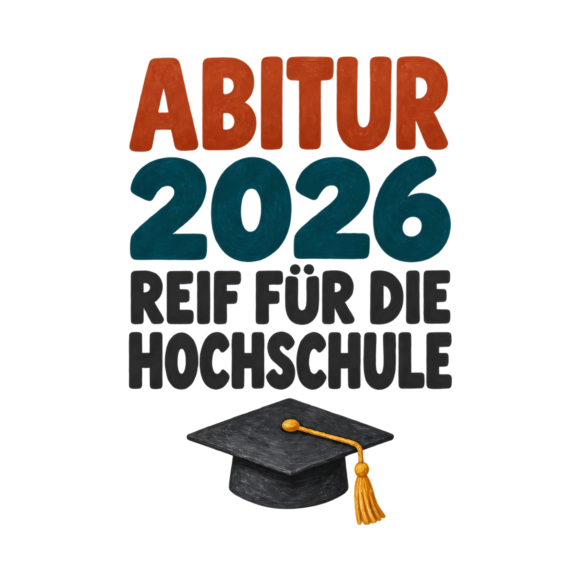 Bügelbild Abitur 2026 reif für die Hochschule, Abi Shirt Spruch als Grafik auf weißem Hintergrund (BB018084)
