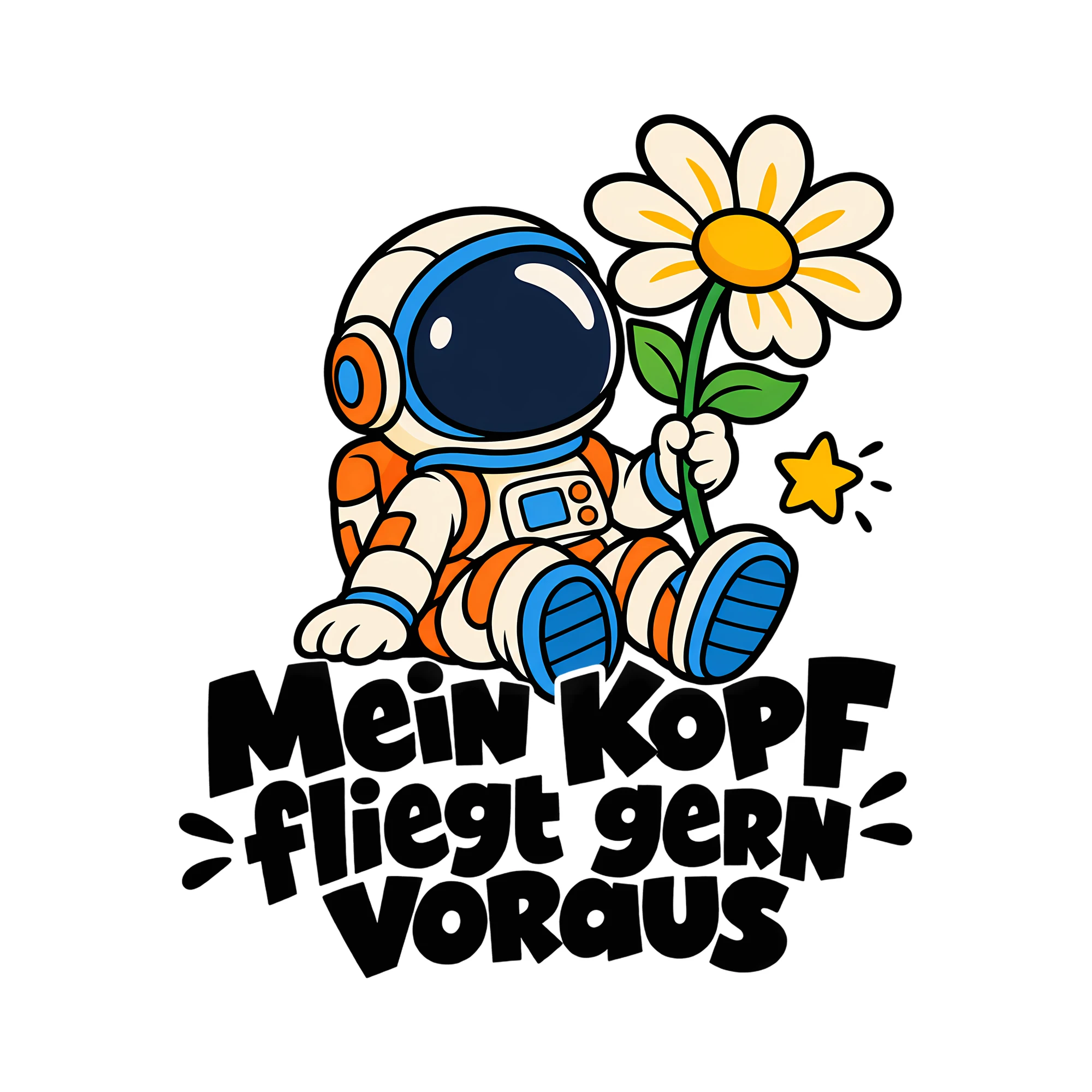 Bügelbild Mein Kopf fliegt gern voraus als Grafik auf weißem Hintergrund (BB014312)