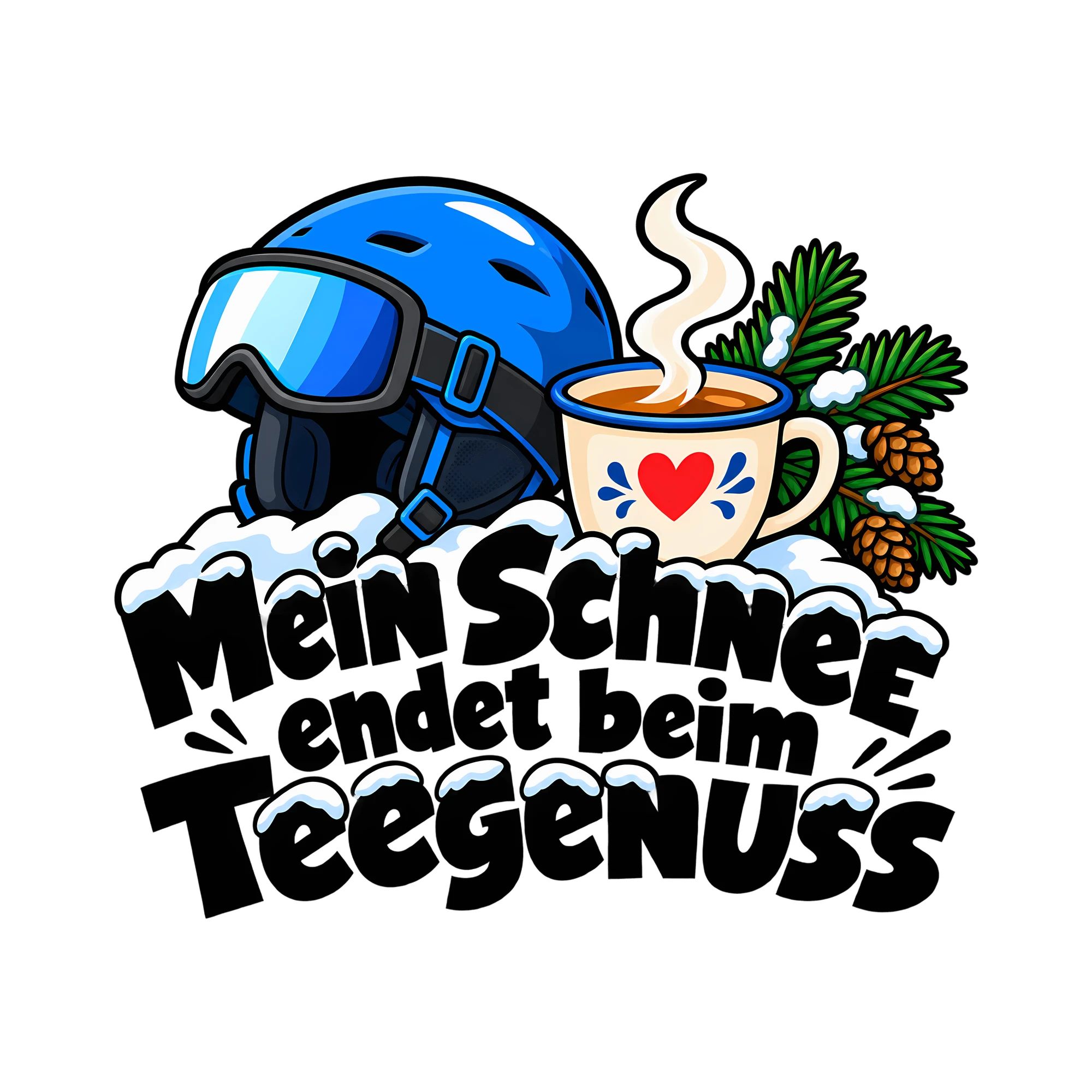 Bügelbild Mein Schnee endet beim Teegenuss als Grafik auf weißem Hintergrund (BB012012)