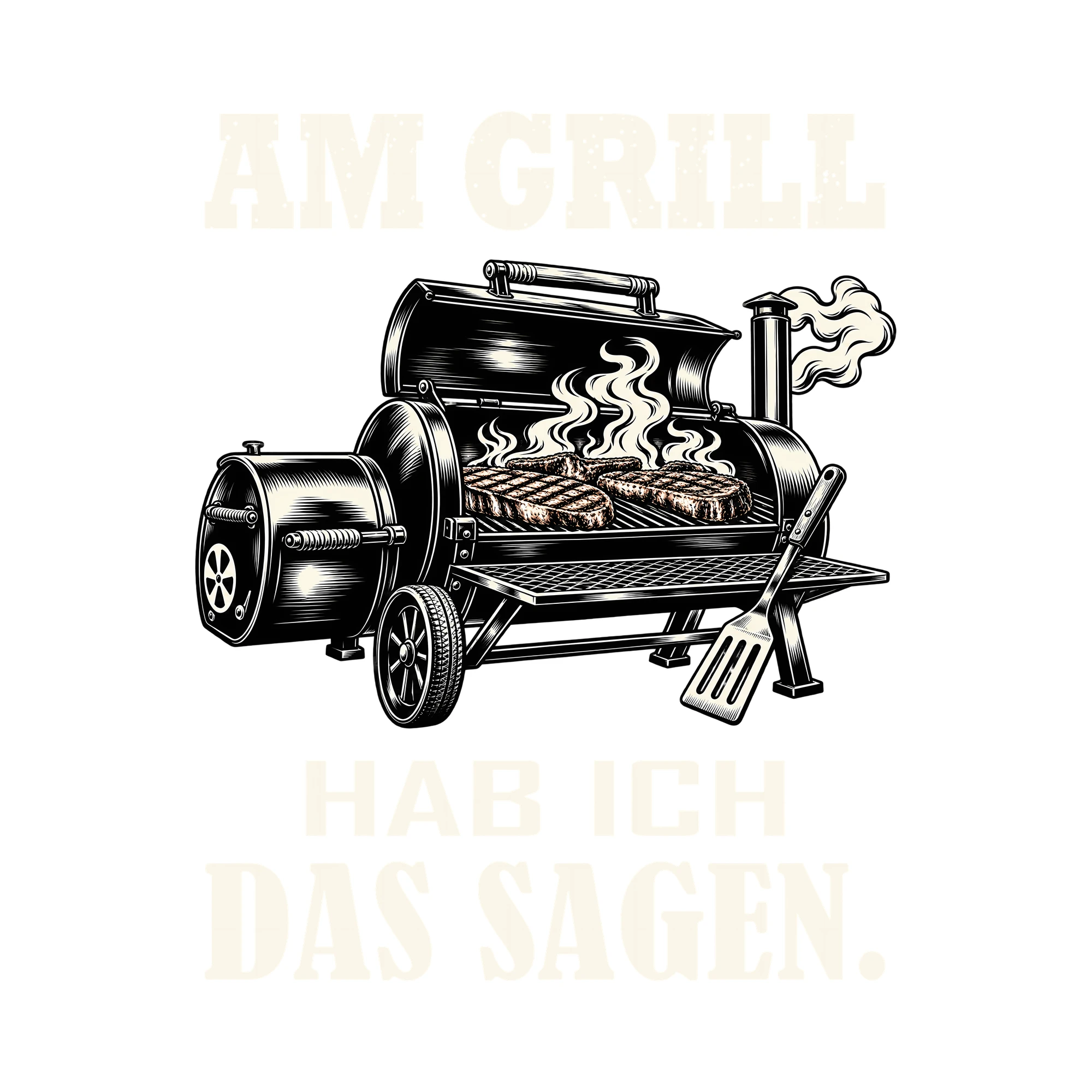Bügelbild AM GRILL HAB ICH DAS SAGEN. als Grafik auf weißem Hintergrund (BB012036)