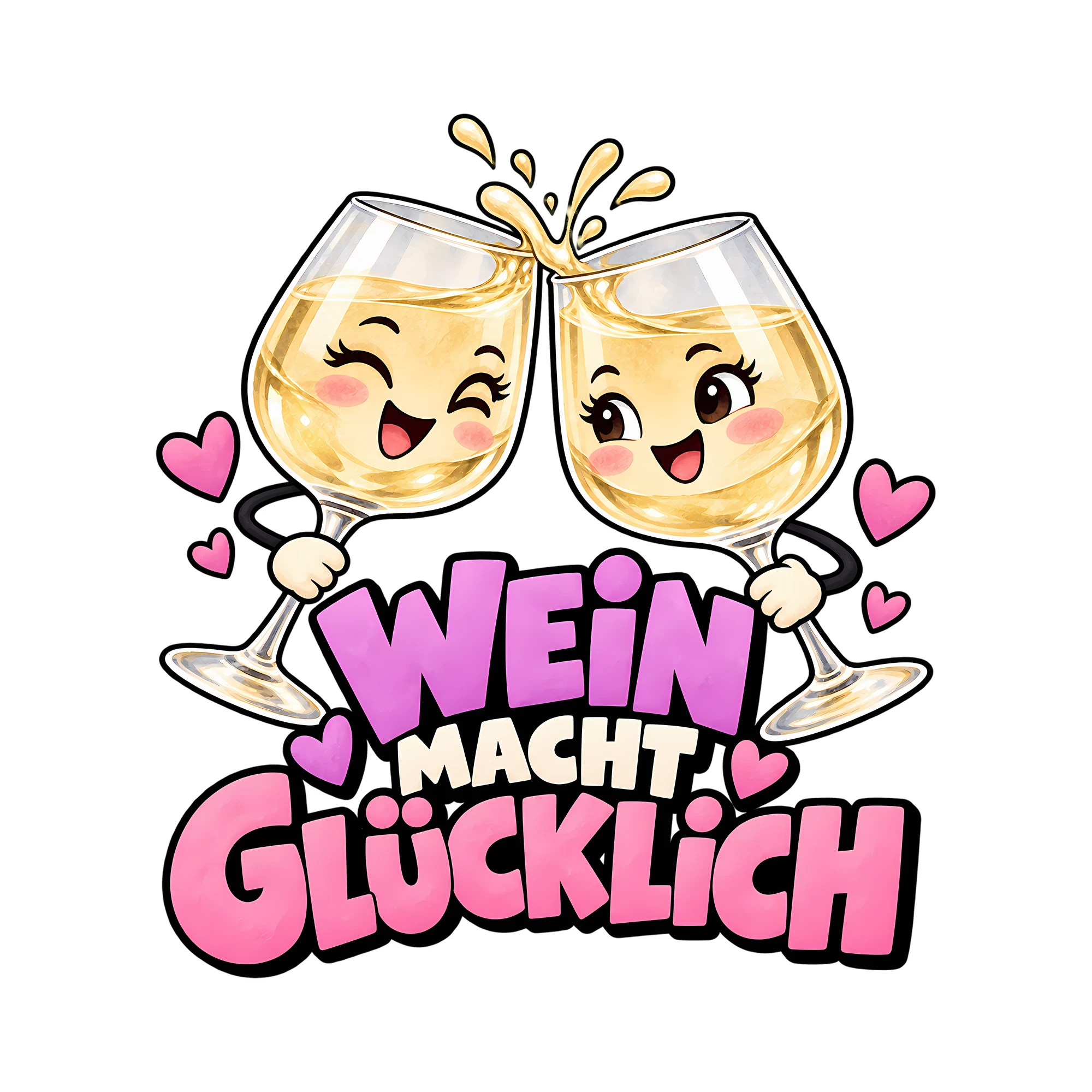 Bügelbild Wein macht glücklich als Grafik auf weißem Hintergrund (BB011890)