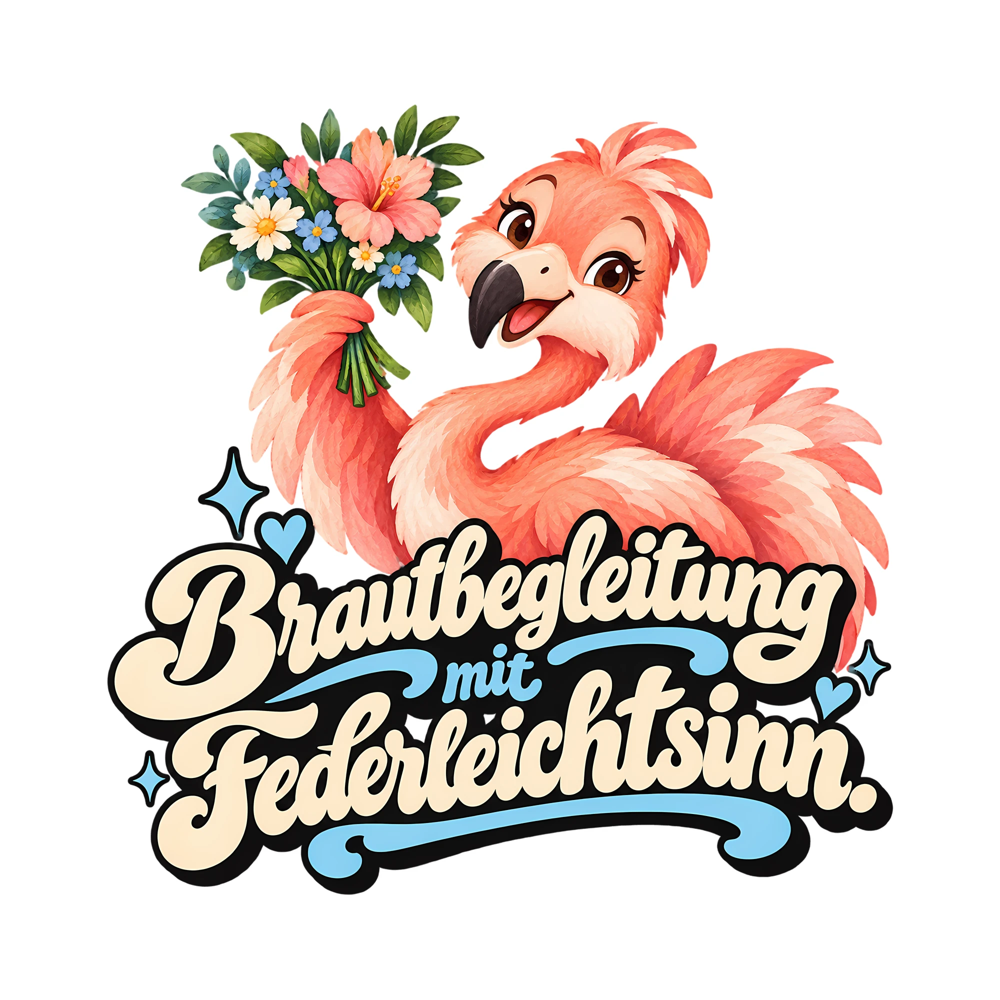 Bügelbild Brautbegleitung mit Federleichtsinn. als Grafik auf weißem Hintergrund (BB013119)