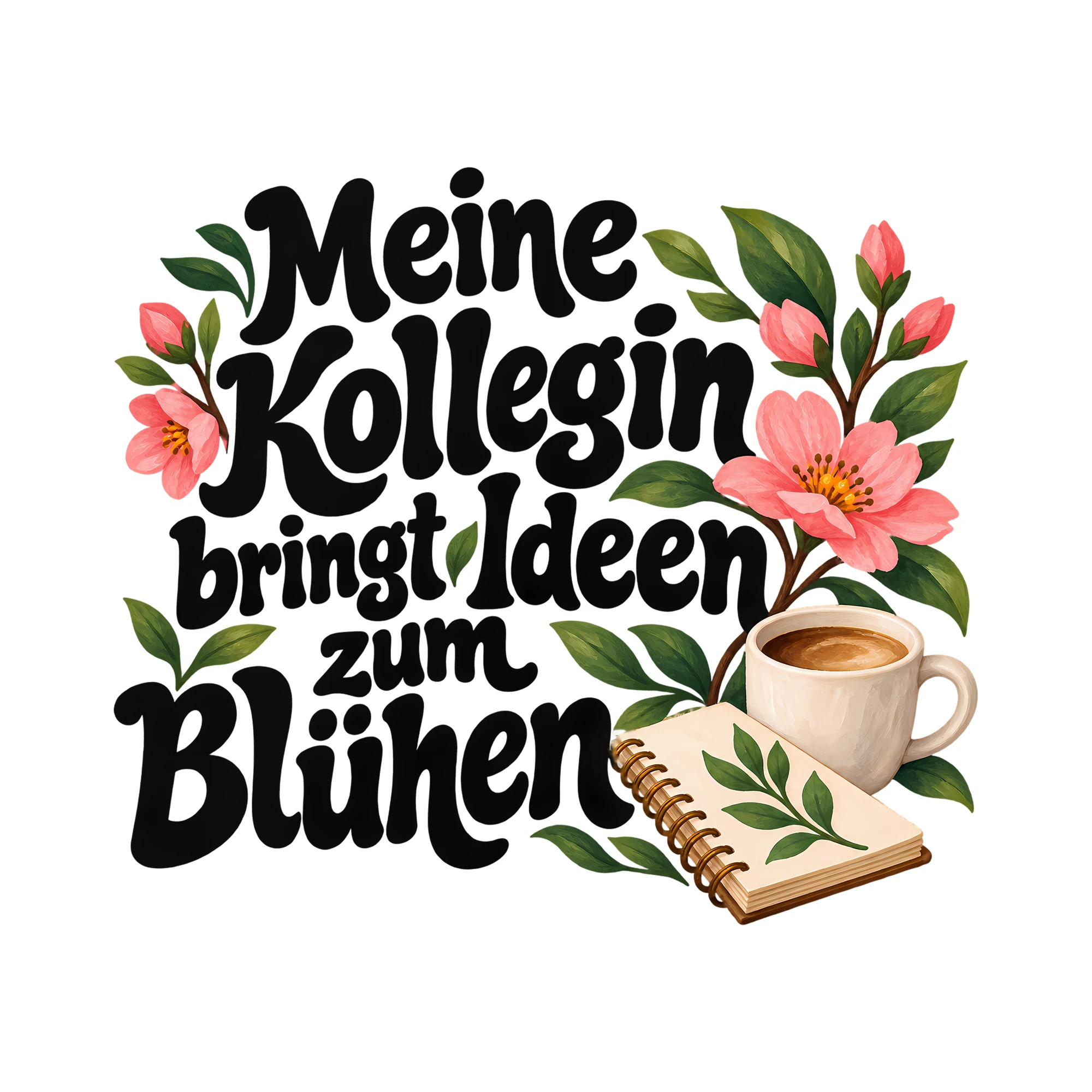 Bügelbild Meine Kollegin bringt Ideen zum Blühen als Grafik auf weißem Hintergrund (BB012241)