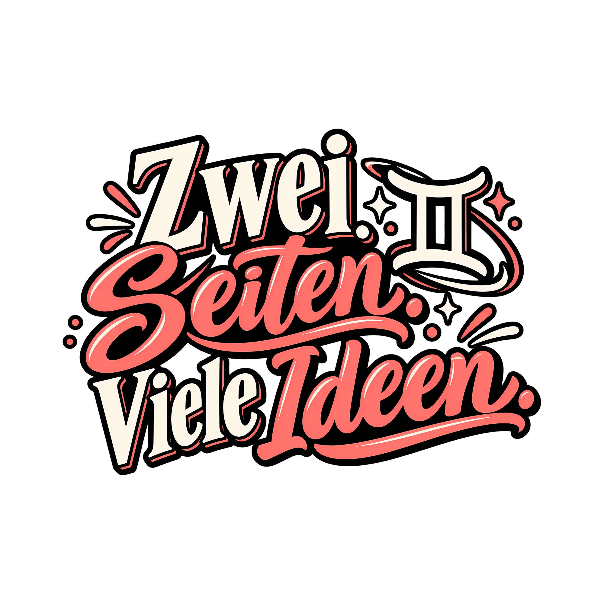 Bügelbild Zwei Seiten. Viele Ideen. als Grafik auf weißem Hintergrund (BB013944)