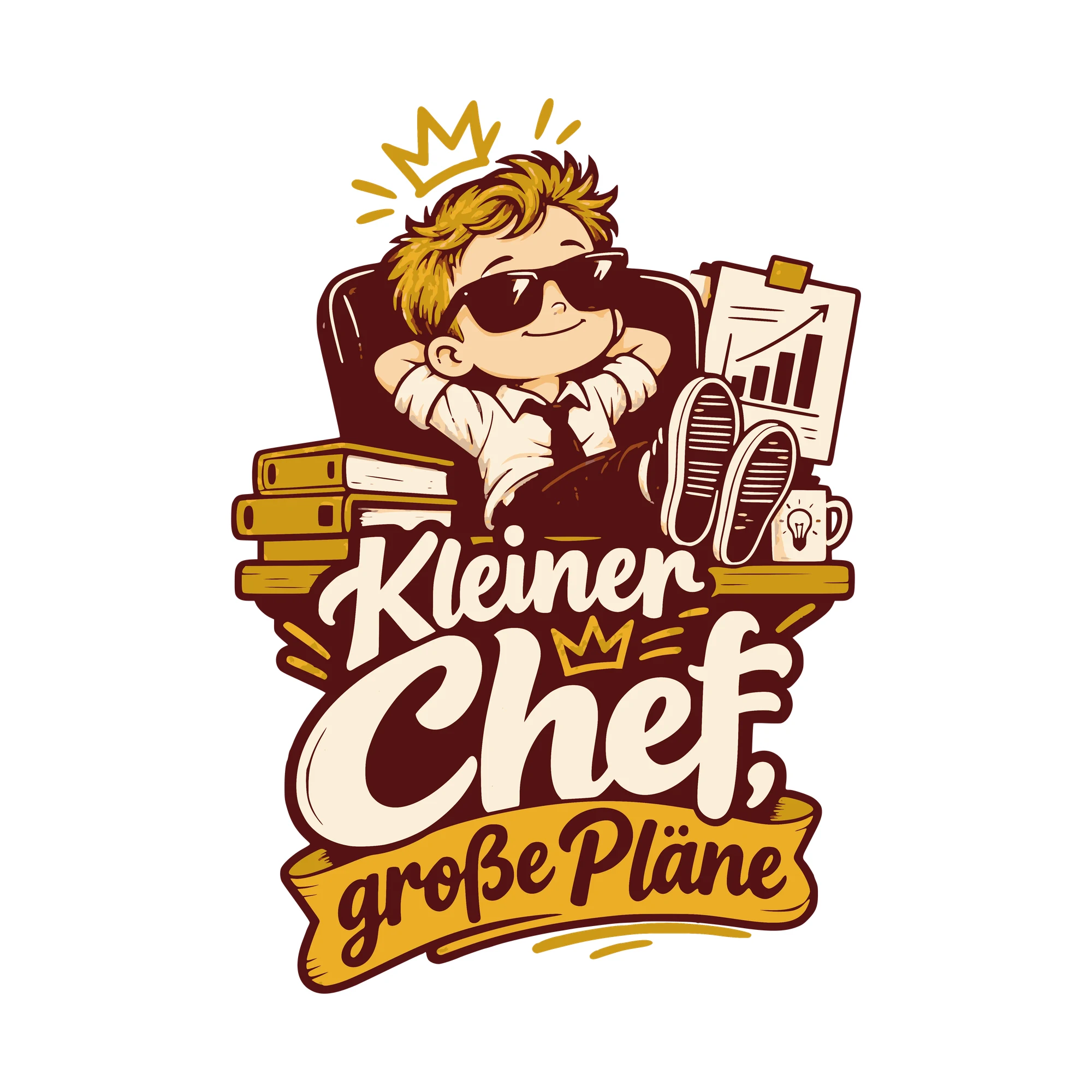 Bügelbild Kleiner Chef, große Pläne als Grafik auf weißem Hintergrund (BB011140)