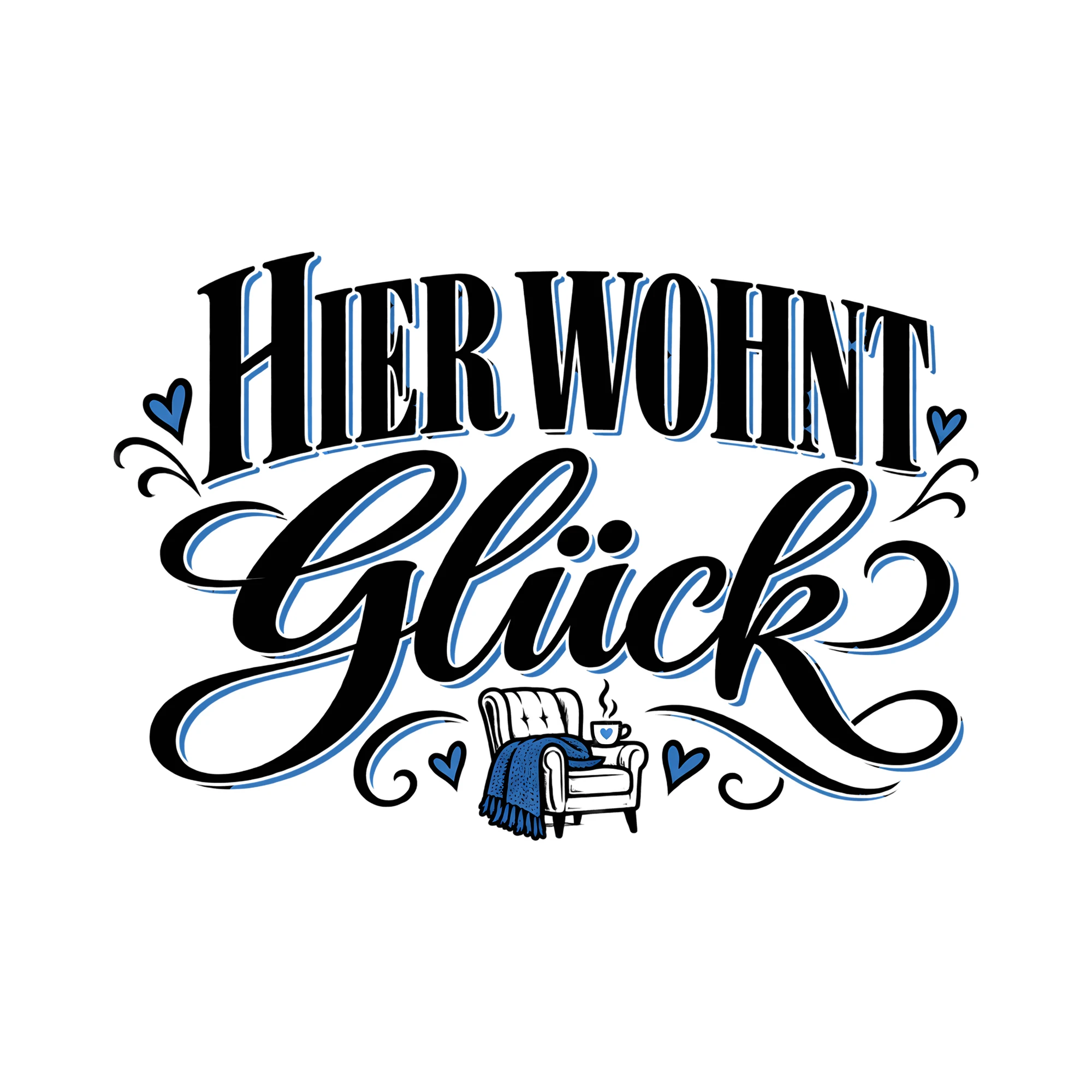 Bügelbild Hier wohnt Glück als Grafik auf weißem Hintergrund (BB014145)