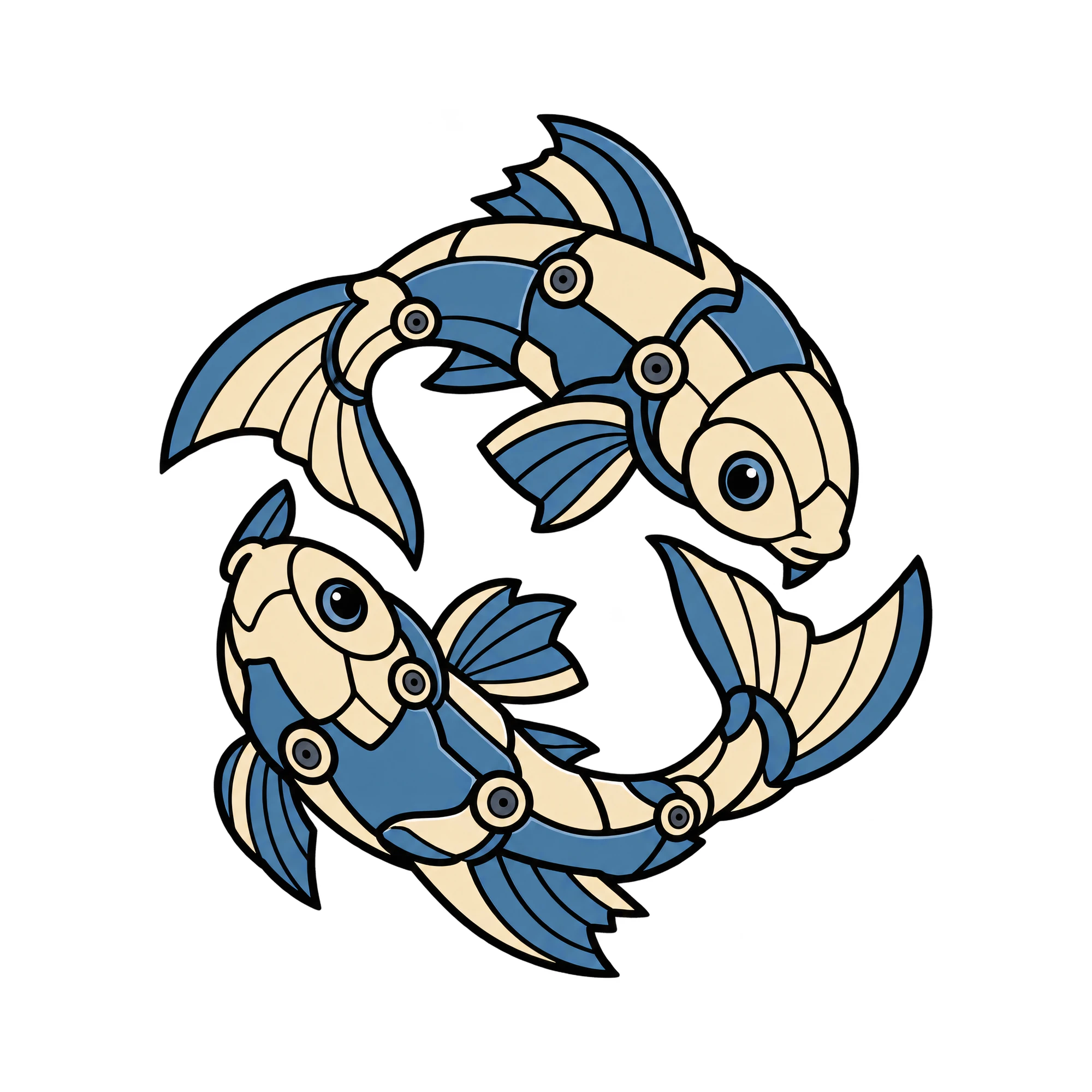 Bügelbild Mecha Robotic Zodiac Sign Pisces | Lustiger Shirt Motiv als Grafik auf weißem Hintergrund (BB016035)