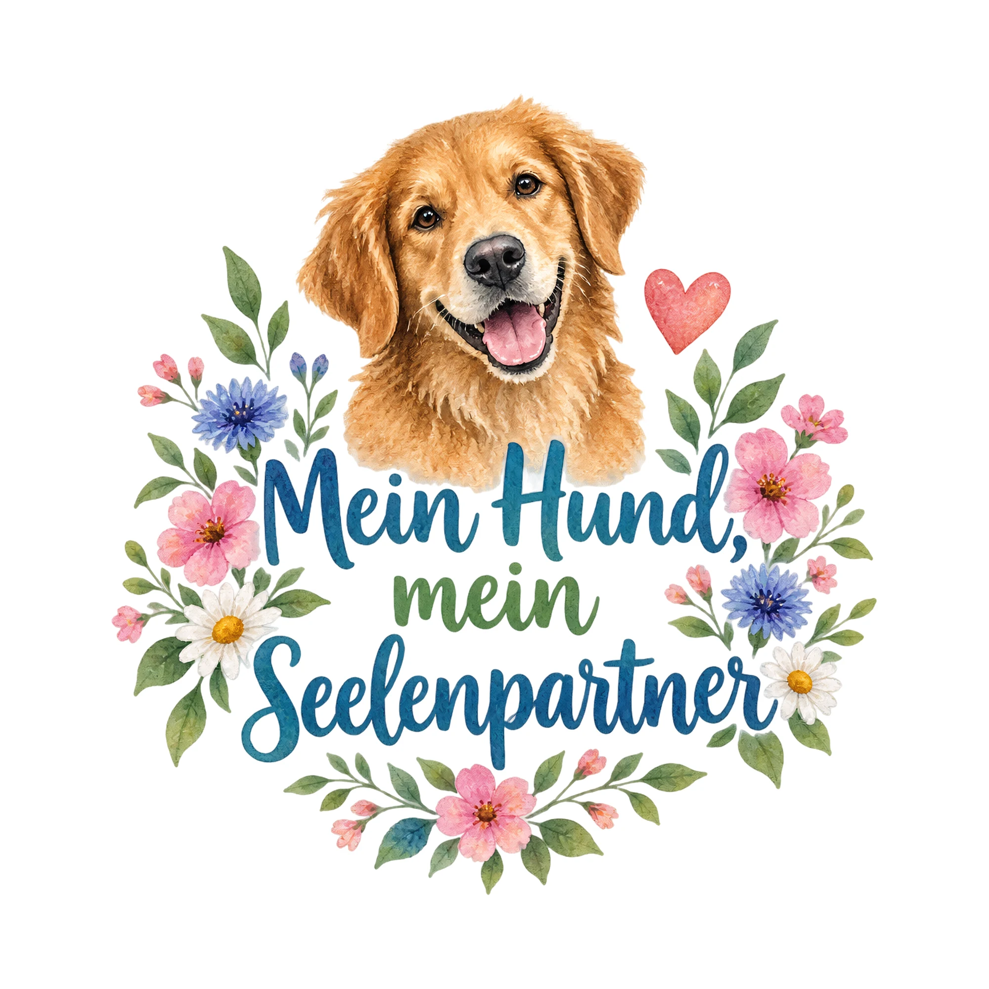 Bügelbild Mein Hund, mein Seelenpartner als Grafik auf weißem Hintergrund (BB018545)