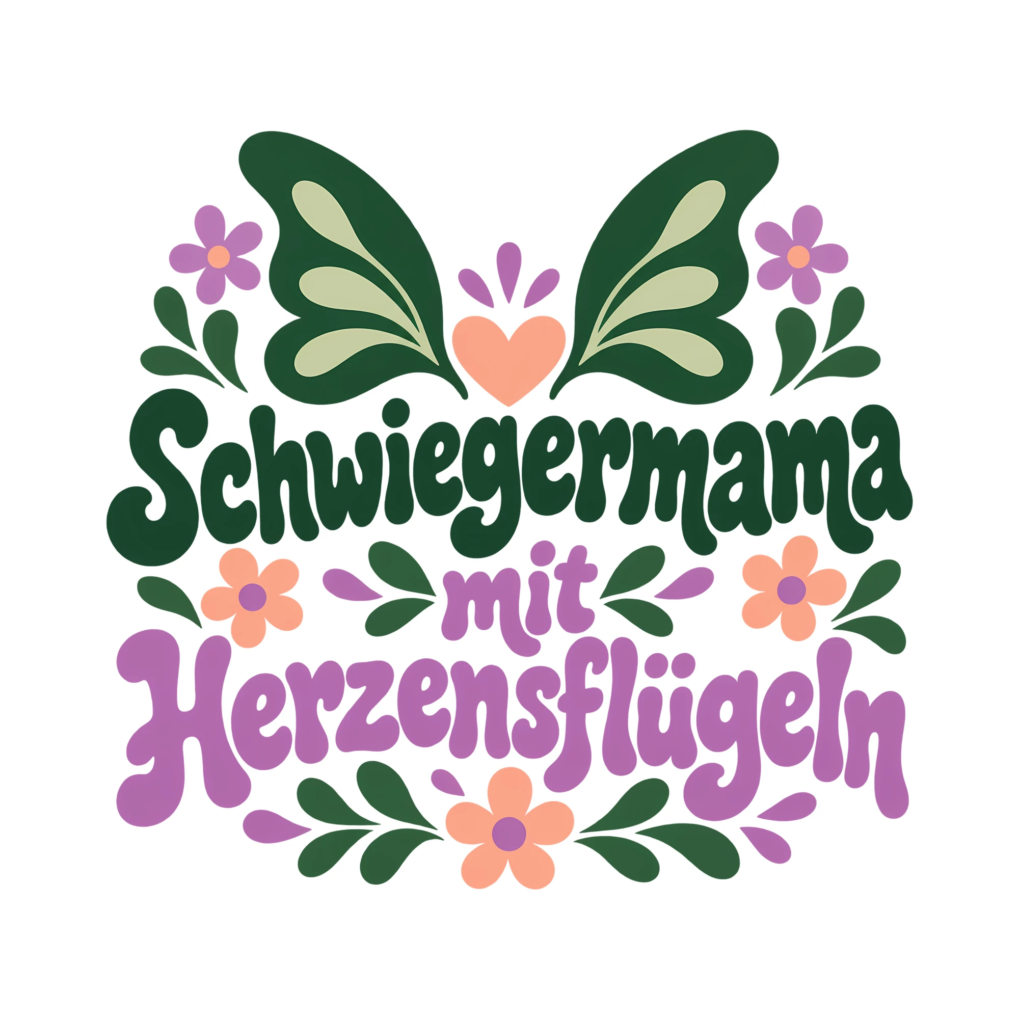 Bügelbild Schwiegermama mit Herzensflügeln als Grafik auf weißem Hintergrund (BB013581)