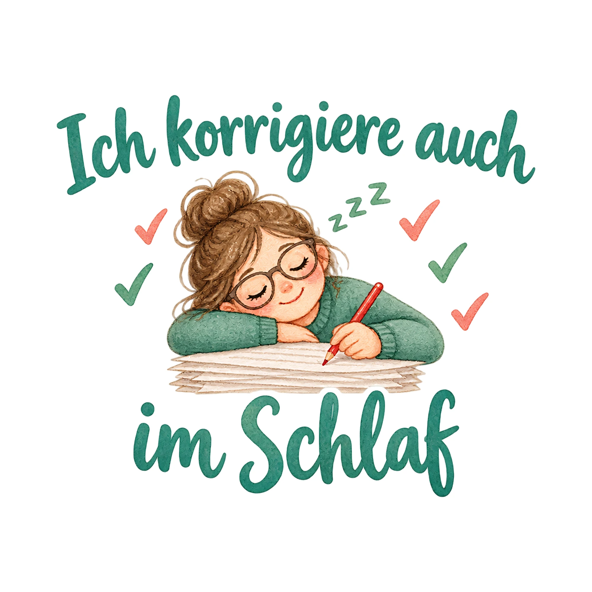 Bügelbild Ich korrigiere auch im Schlaf als Grafik auf weißem Hintergrund (BB020329)