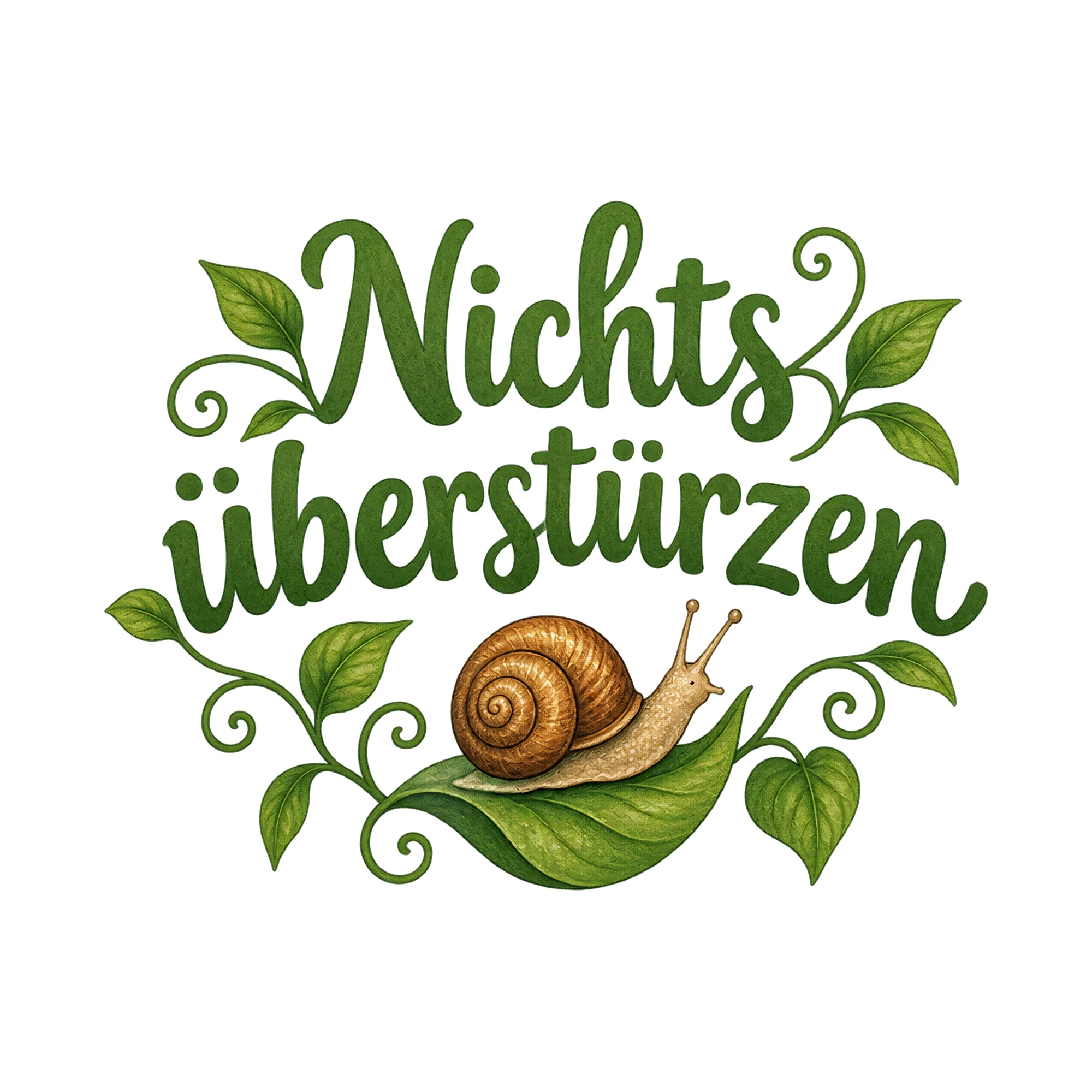 Bügelbild Nichts überstürzen als Grafik auf weißem Hintergrund (BB018761)